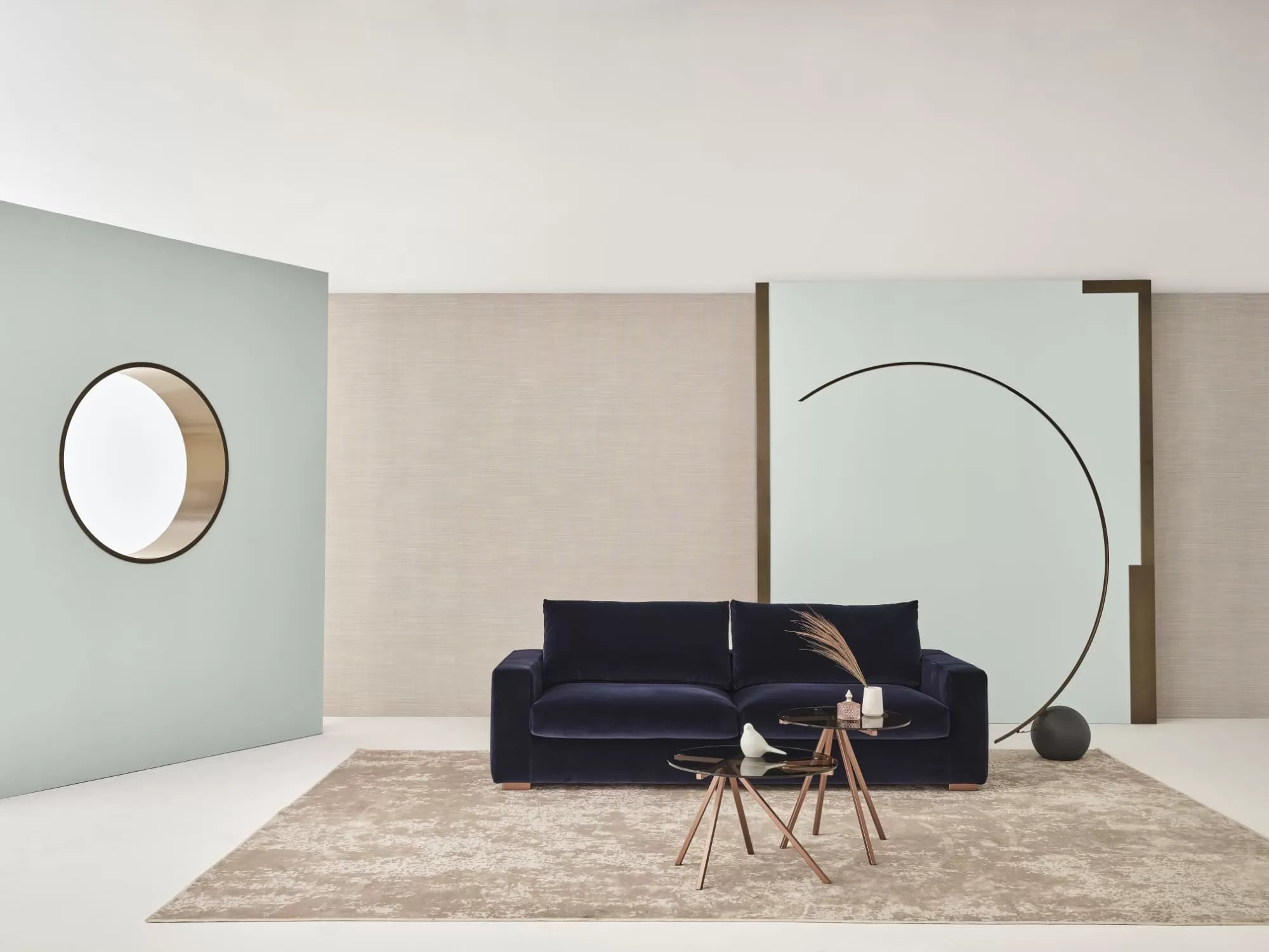 Circle Floor Lamp With Metal Frame In Dark Brass And Concrete Base