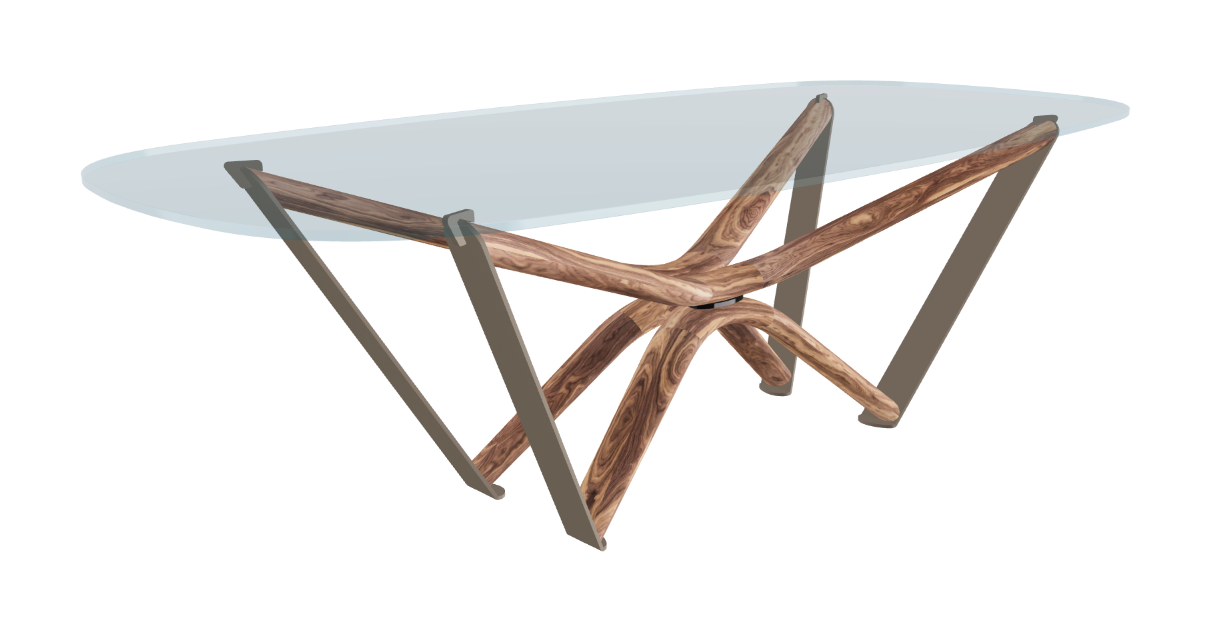 240x120x75.5h Barrel Shaped_Clear Glass_Clear Glass_Walnut Canaletto_Titanium Embossed