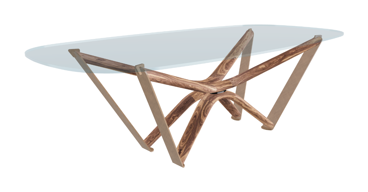 240x120x75.5h Barrel Shaped_Clear Glass_Clear Glass_Walnut Canaletto_Brushed Bronze