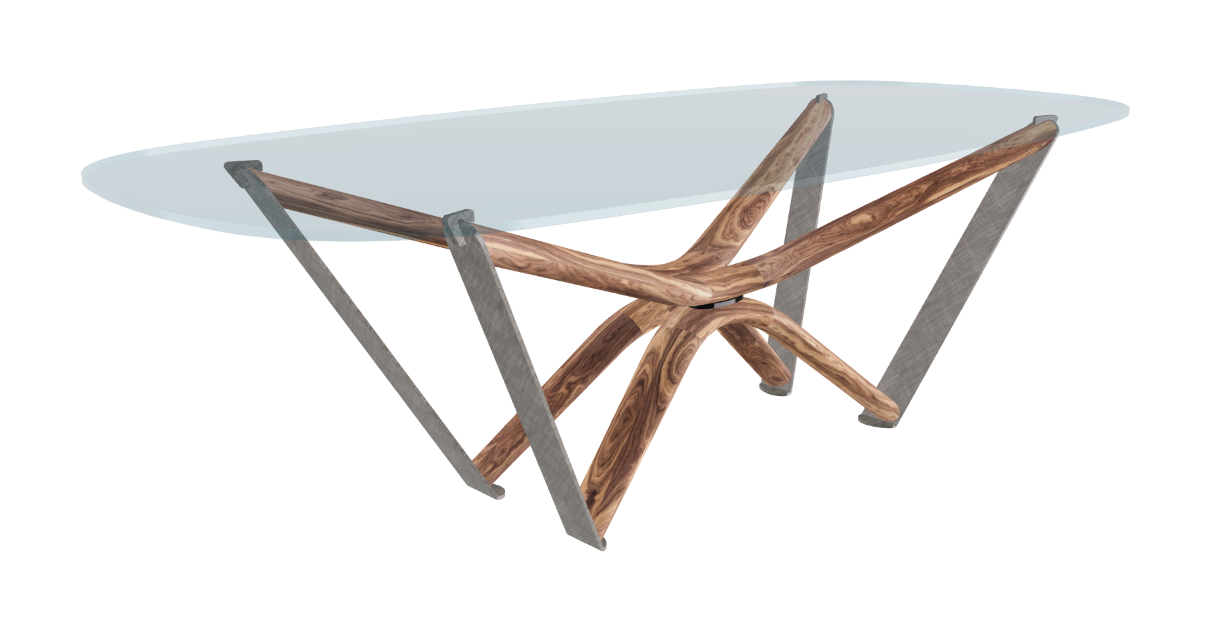 240x120x75.5h Barrel Shaped_Clear Glass_Clear Glass_Walnut Canaletto_Brushed Grey