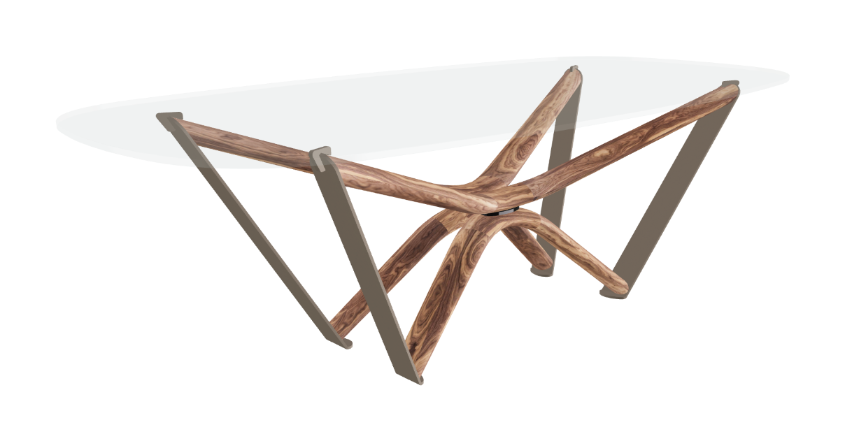 240x120x75.5h Barrel Shaped_Extra Clear Glass_Extra Clear Glass_Walnut Canaletto_Titanium Embossed