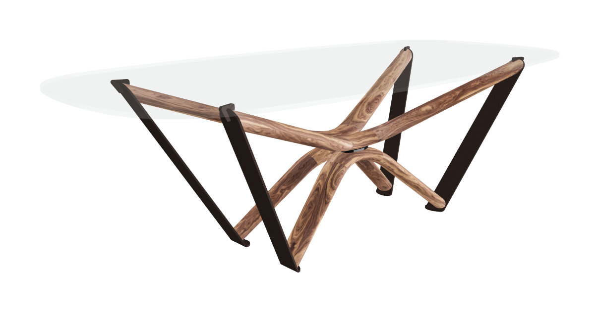 240x120x75.5h Barrel Shaped_Extra Clear Glass_Extra Clear Glass_Walnut Canaletto_Bronze Embossed