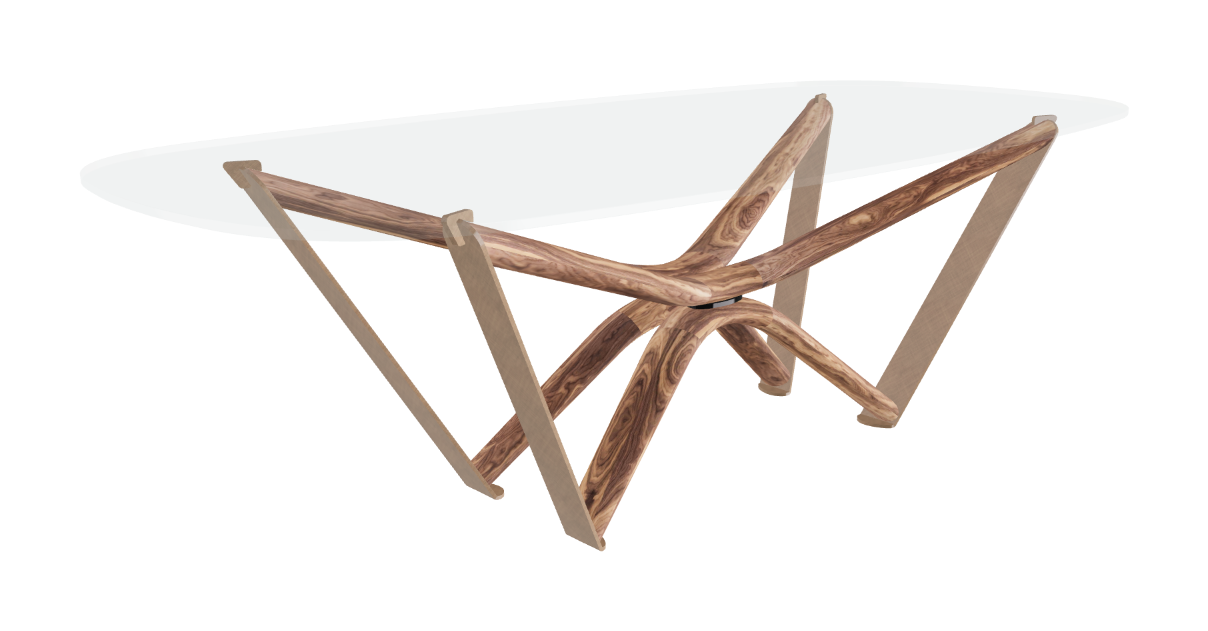 240x120x75.5h Barrel Shaped_Extra Clear Glass_Extra Clear Glass_Walnut Canaletto_Brushed Bronze