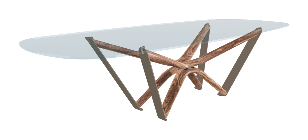 300x120x75.5h Barrel Shaped_Clear Glass_Clear Glass_Walnut Canaletto_Titanium Embossed