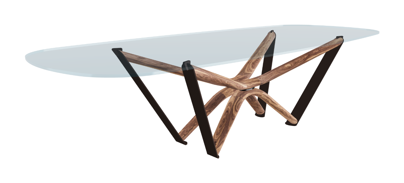 300x120x75.5h Barrel Shaped_Clear Glass_Clear Glass_Walnut Canaletto_Bronze Embossed