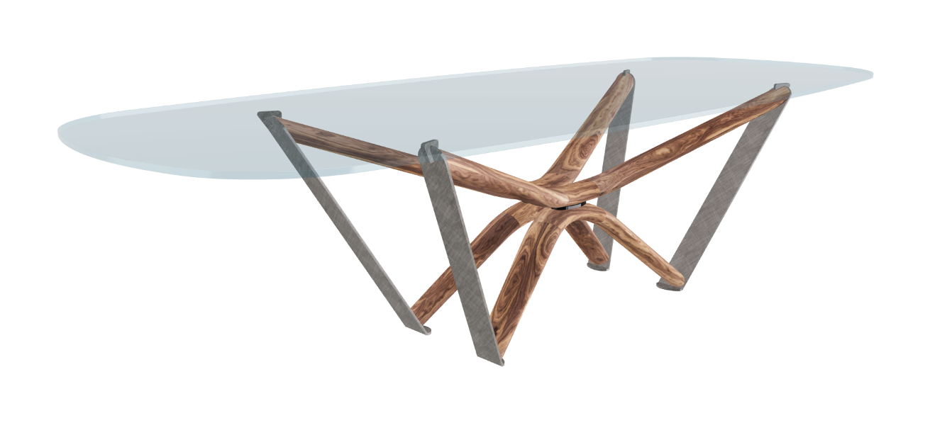 300x120x75.5h Barrel Shaped_Clear Glass_Clear Glass_Walnut Canaletto_Brushed Grey