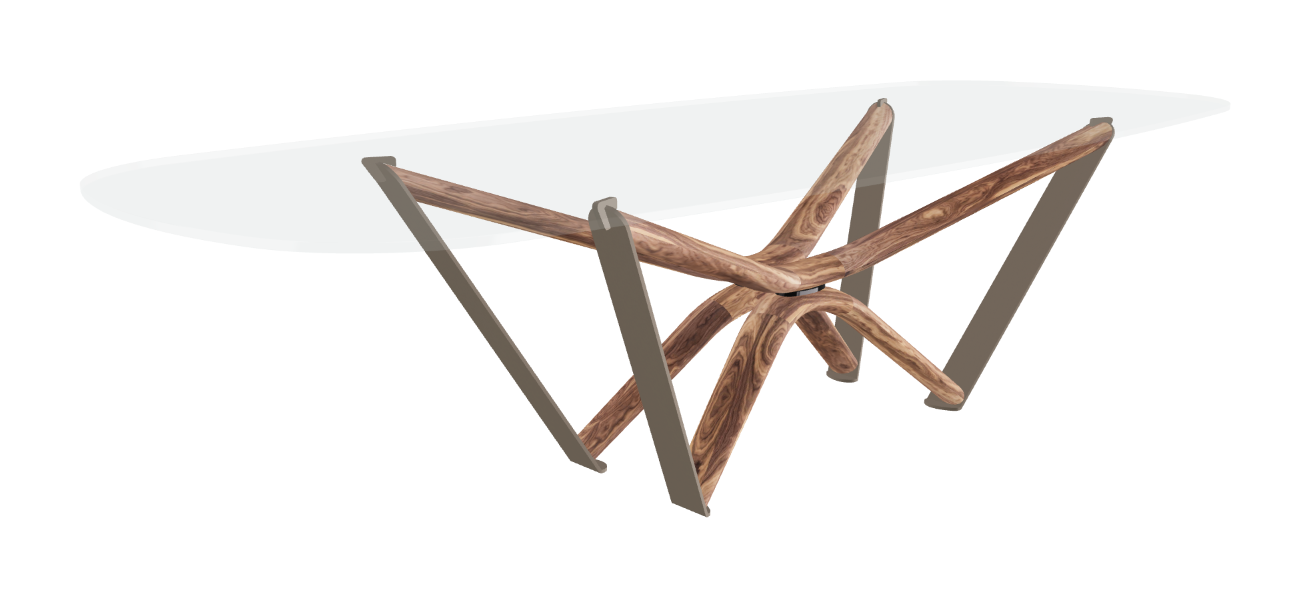 300x120x75.5h Barrel Shaped_Extra Clear Glass_Extra Clear Glass_Walnut Canaletto_Titanium Embossed