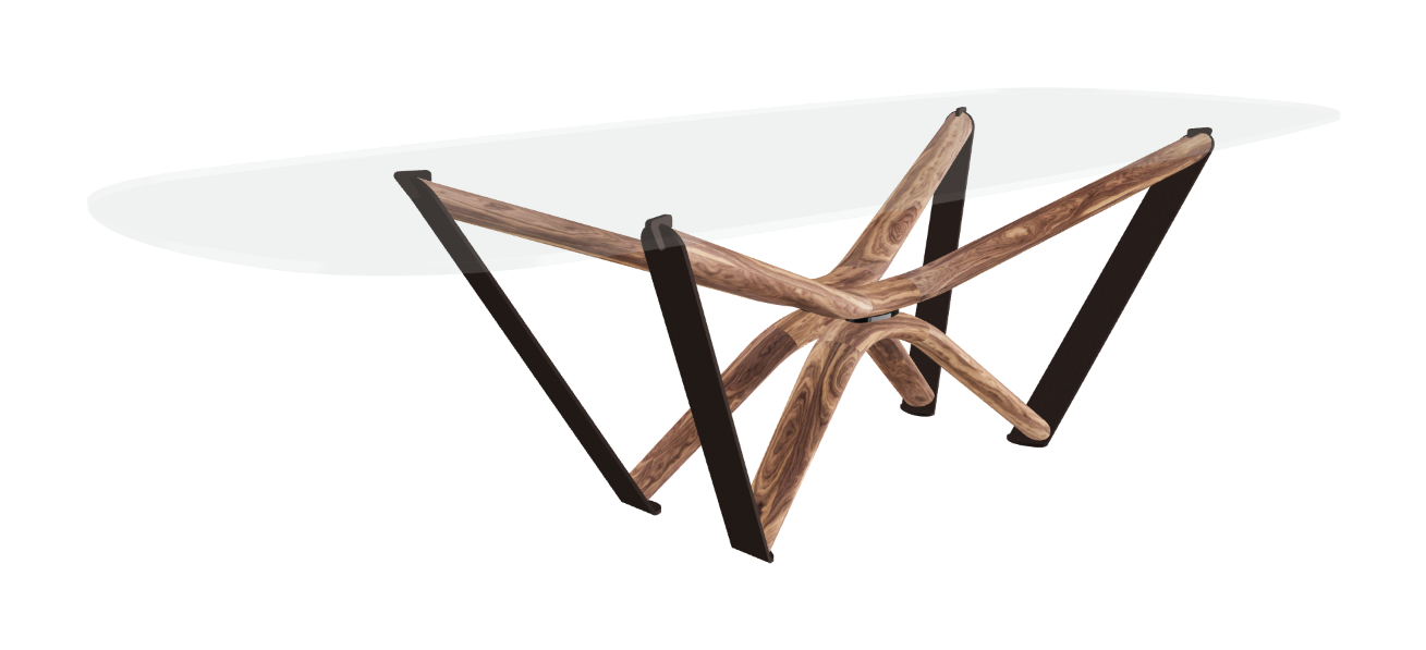 300x120x75.5h Barrel Shaped_Extra Clear Glass_Extra Clear Glass_Walnut Canaletto_Bronze Embossed