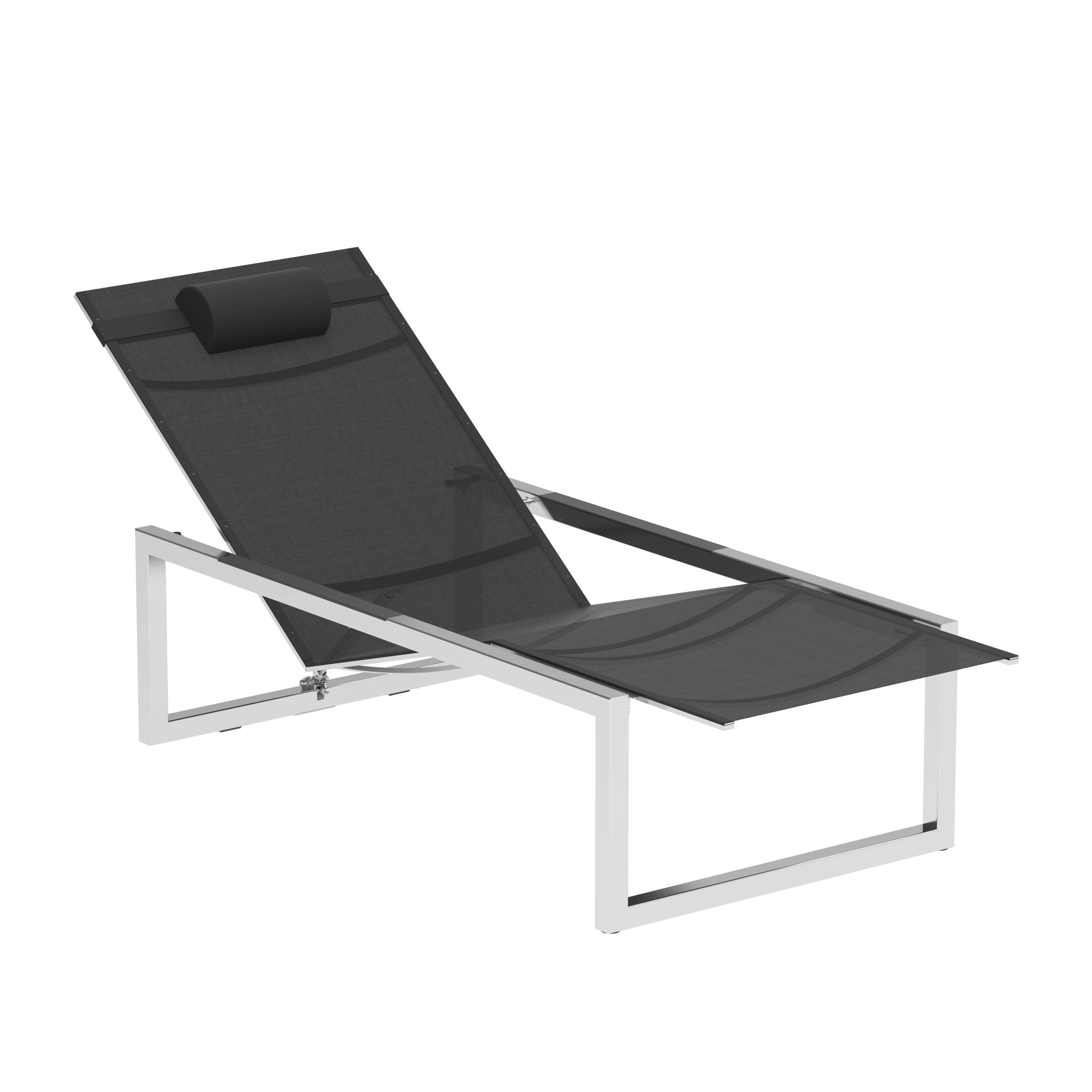 Ninix Reclinable Lounger Stainless Steel + Batyline Noir El.Pol