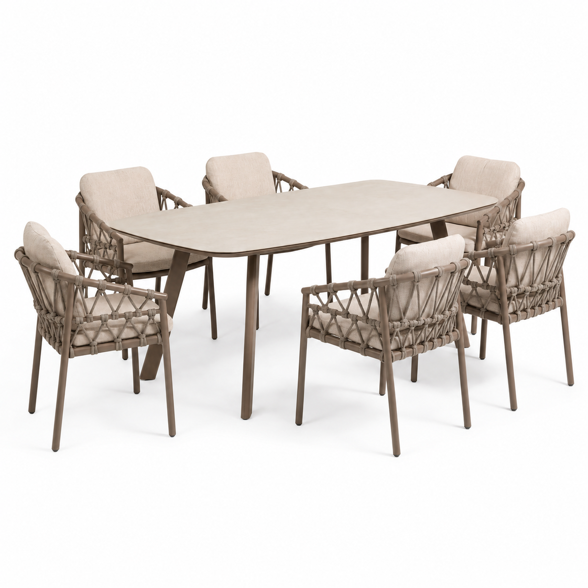 4 Seasons Outdoor Piacenza 6 Seat Manolo 240cm Barrel Ceramic Dining Table