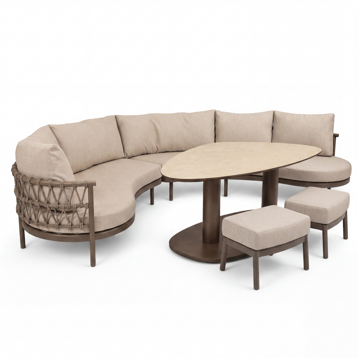 4 Seasons Outdoor Piacenza 8 Seat Corner set Pebble Hat140x90cm Ceramic Table & Stools