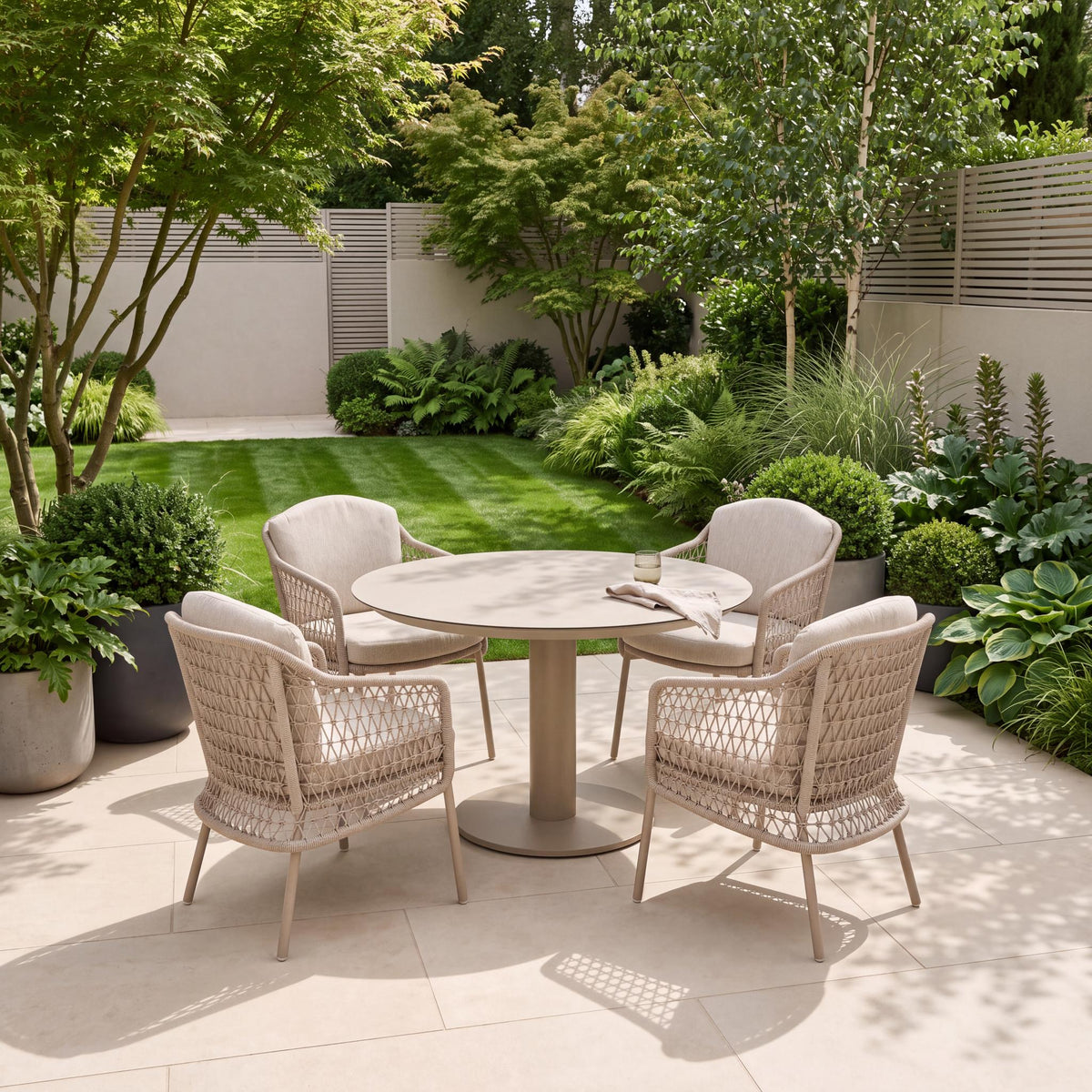 4 Seasons Outdoor Puccini 4 Seat - Sarah 120cm Round Ceramic Dining Table