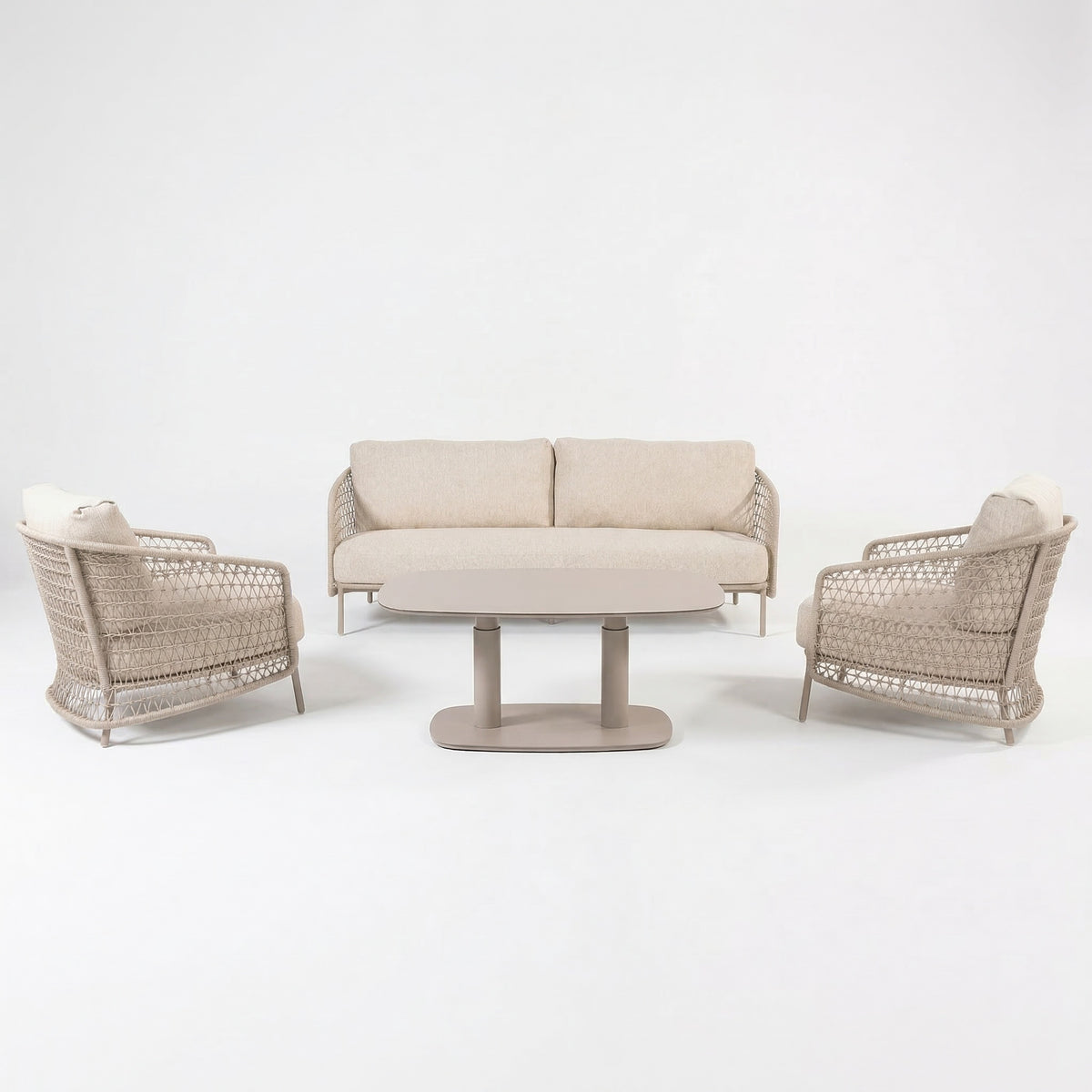 4 Seasons Outdoor Puccini 5 Seat Lounge with Paros HAT140cm Drum Ceramic Table & Footstool