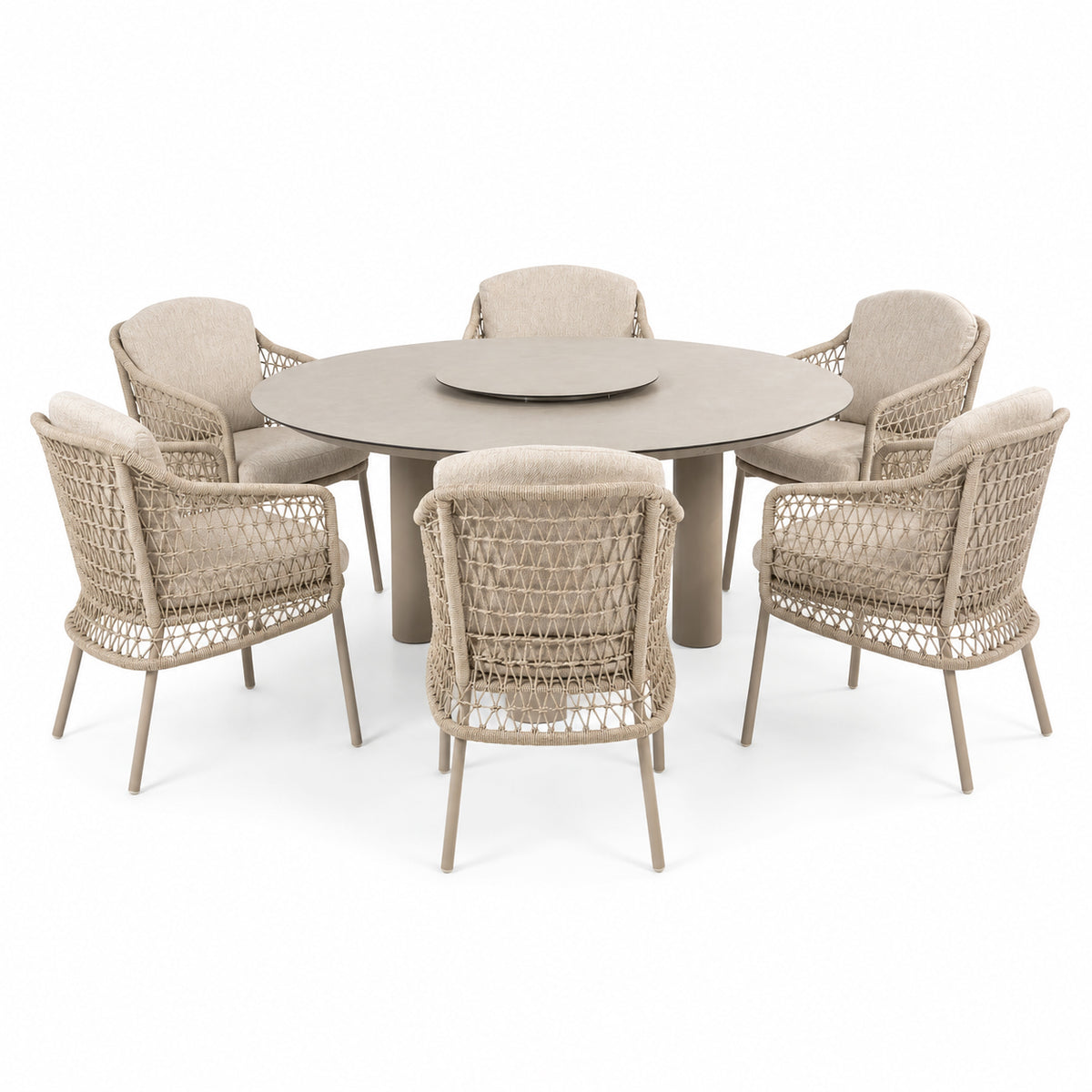 4 Seasons Outdoor Puccini 6 Seat - Donato 160cm Round Ceramic Dining Table & Lazy Susan