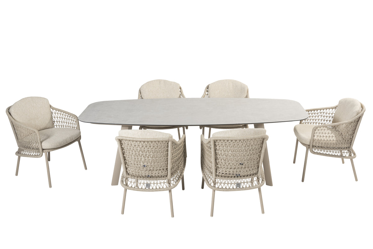4 Seasons Outdoor Puccini 6 Seat Manolo 240cm Barrel Ceramic Dining Table