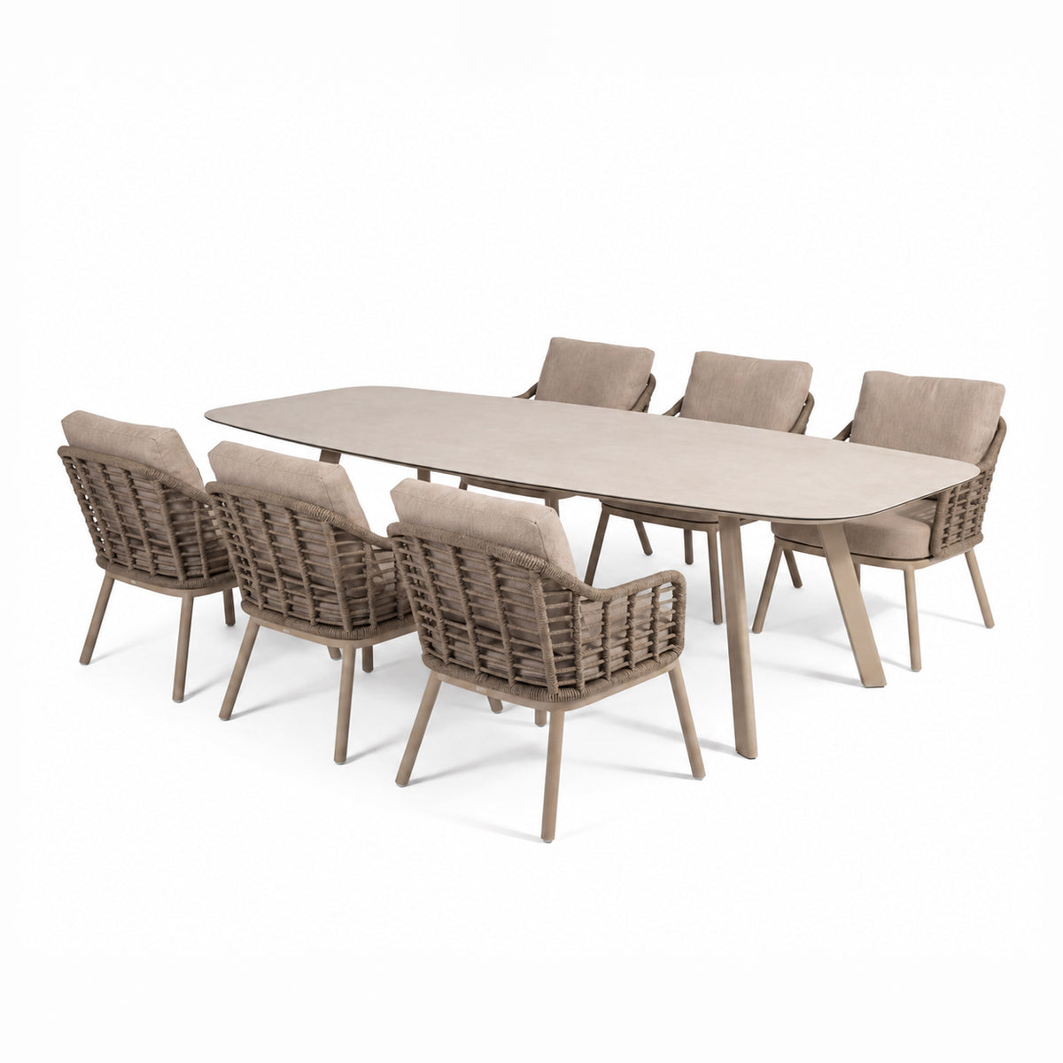 4 Seasons Outdoor Puglia 6 Seat Manolo 250cm Barrel Ceramic Low Dining Table