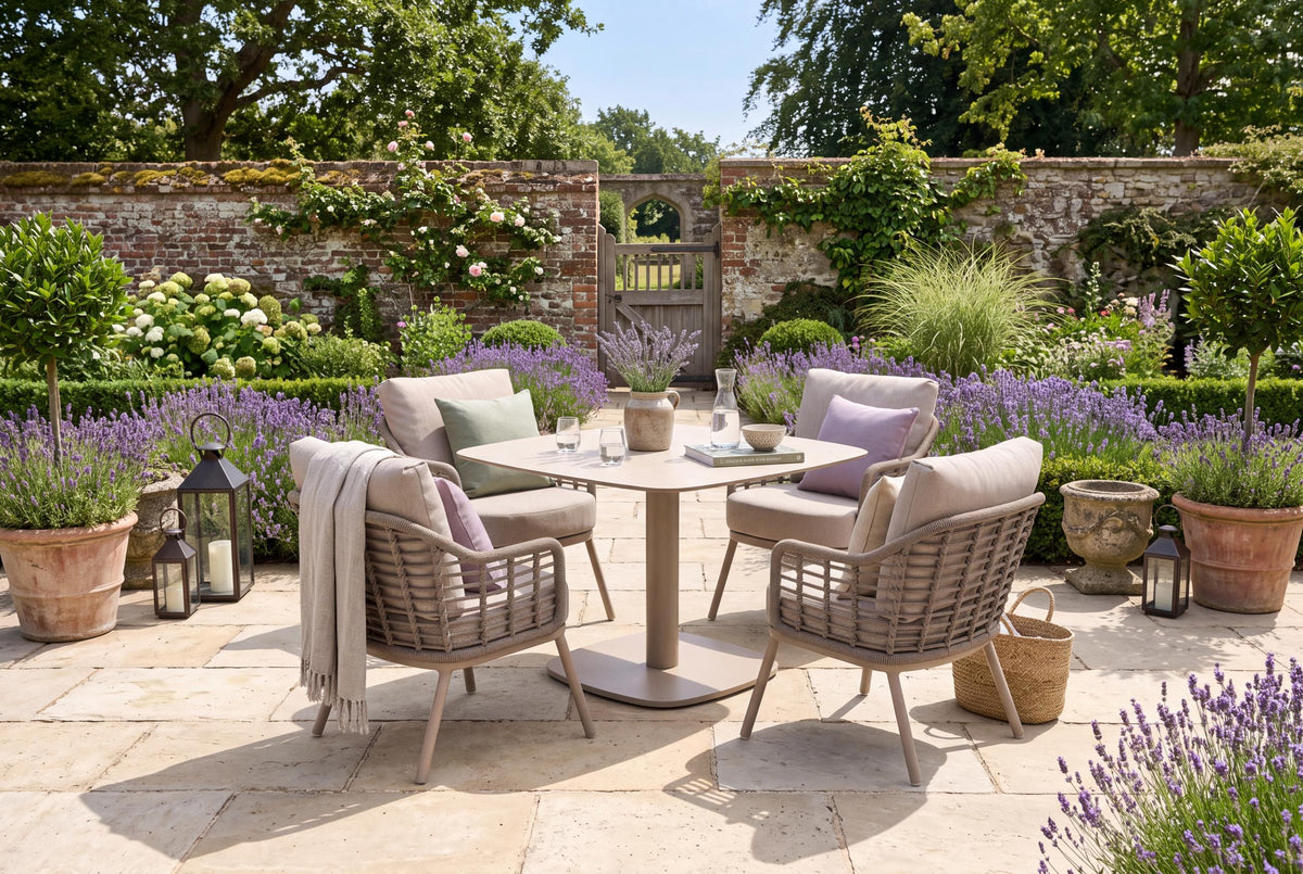 4 Seasons Outdoor Puglia 4 Seat Paros 100cm Drum Ceramic Dining Table