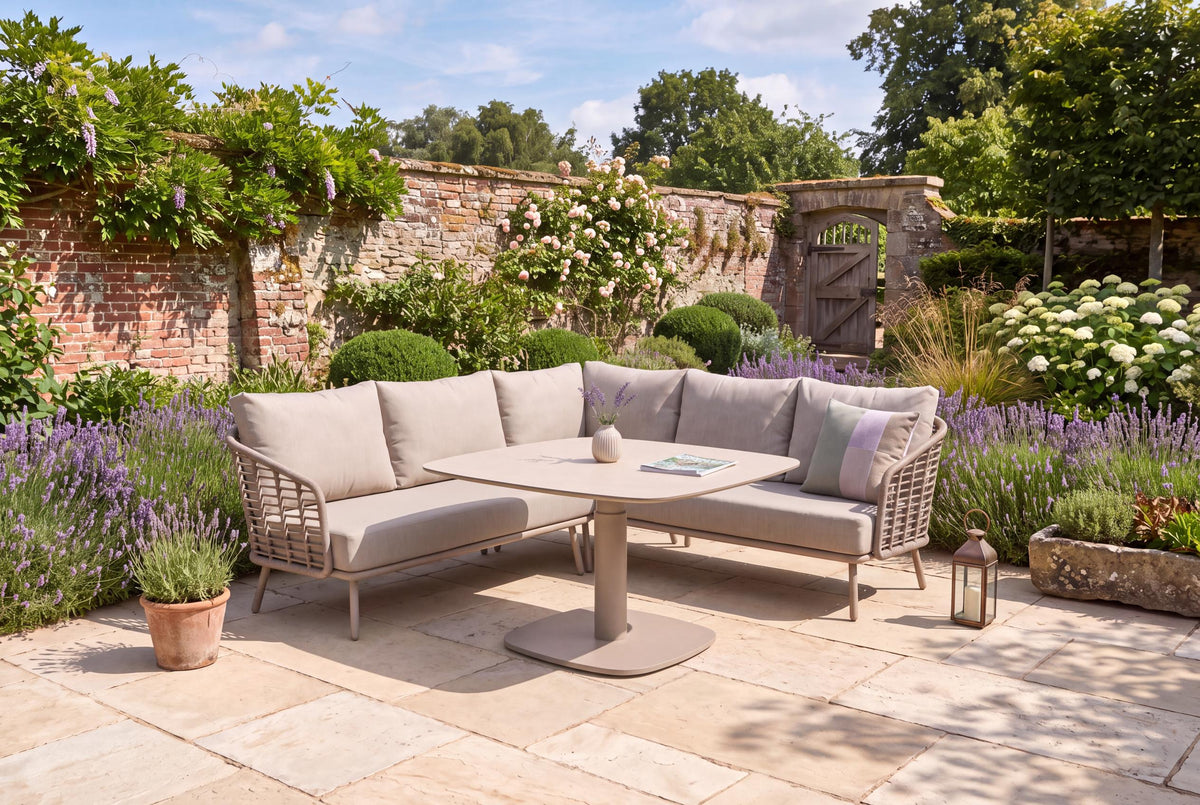 4 Seasons Outdoor Puglia 5 Seat Corner Set Paros 100cm Drum Ceramic Table