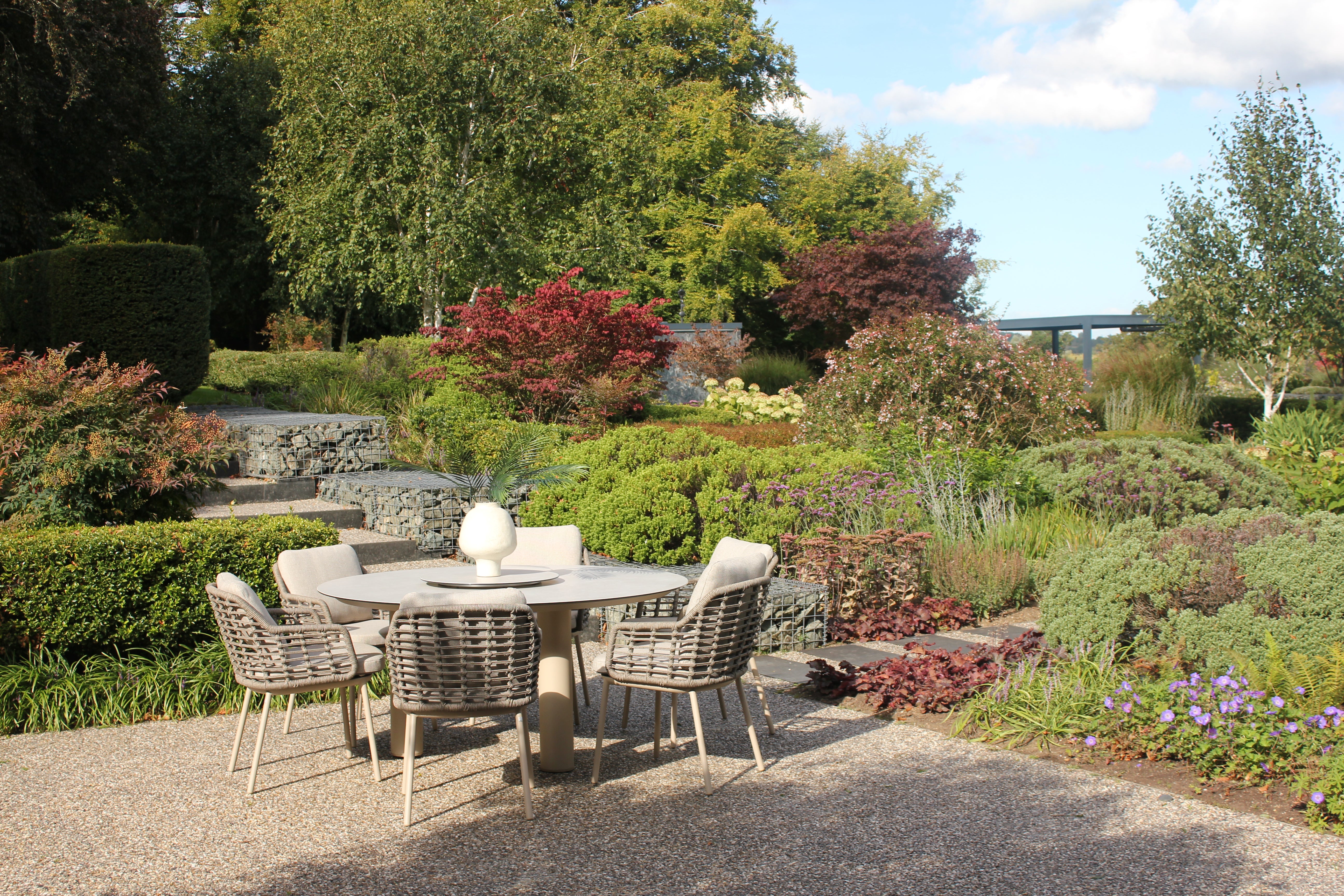 4 Seasons Outdoor Puglia Low Dining Chairs With 160cm Donato Low Dining Table and Lazy Susan