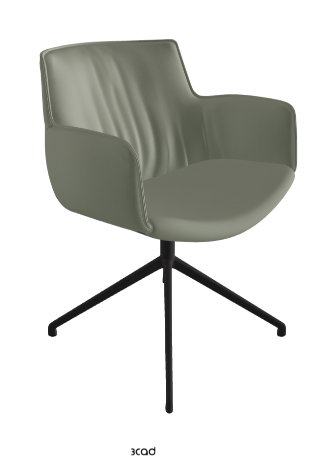 Rhonda Turn Swivel Dining Armchair_Black Embossed_Soft Leather_Cenere