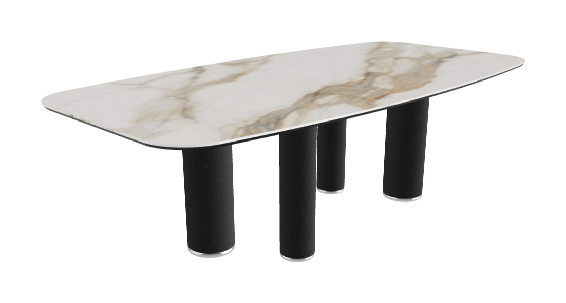 240x120x75h Barrel Shaped_Glossy Borghini Calacatta_Black Embossed