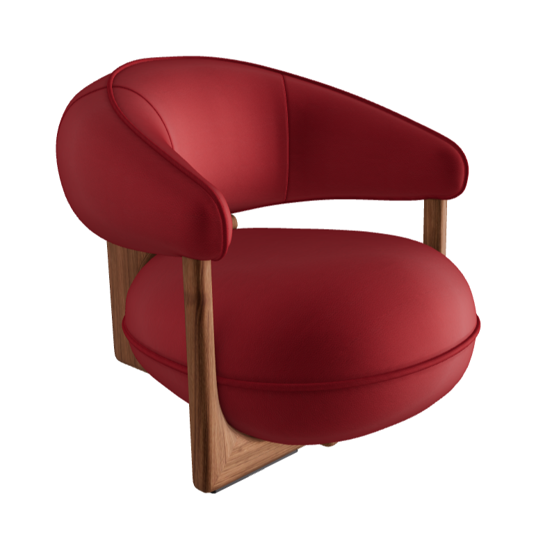 Ruby Lounge Armchair_Canaletto Walnut Stained Ashwood_Soft Leather_Rosso Corsa