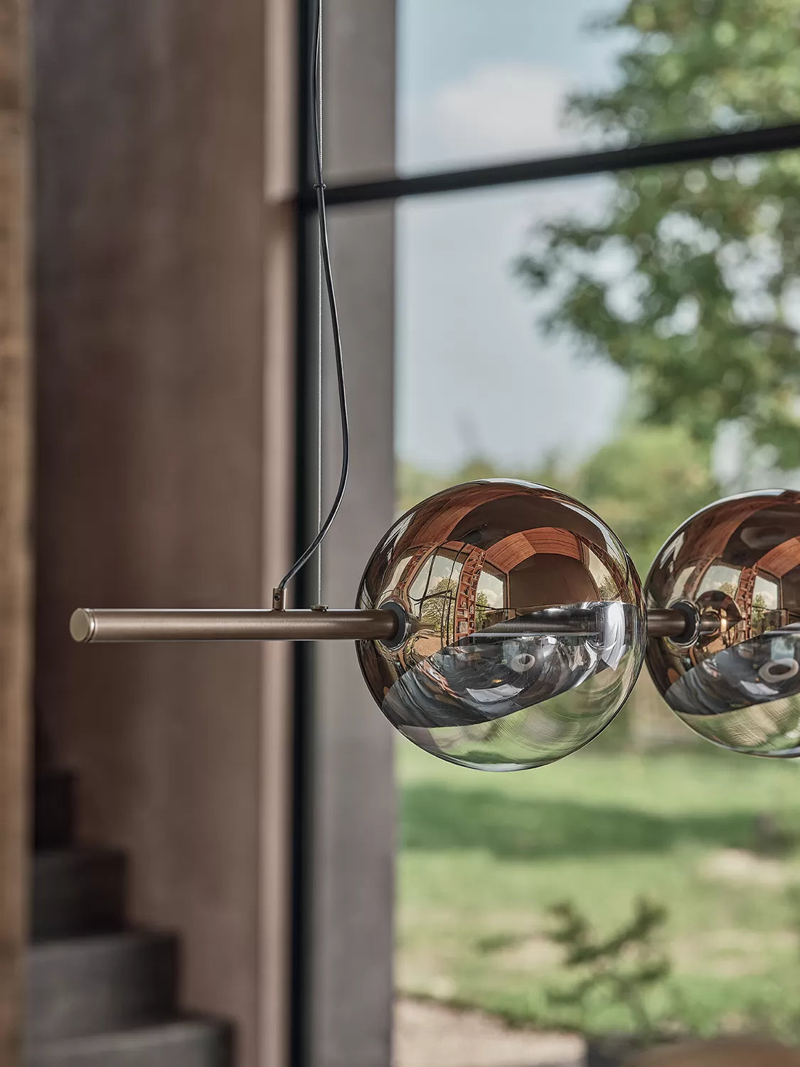 Sferatus Pendant Lamp With Metal Frame And 3 Partially Mirrored Borosilicate Glass Spheres