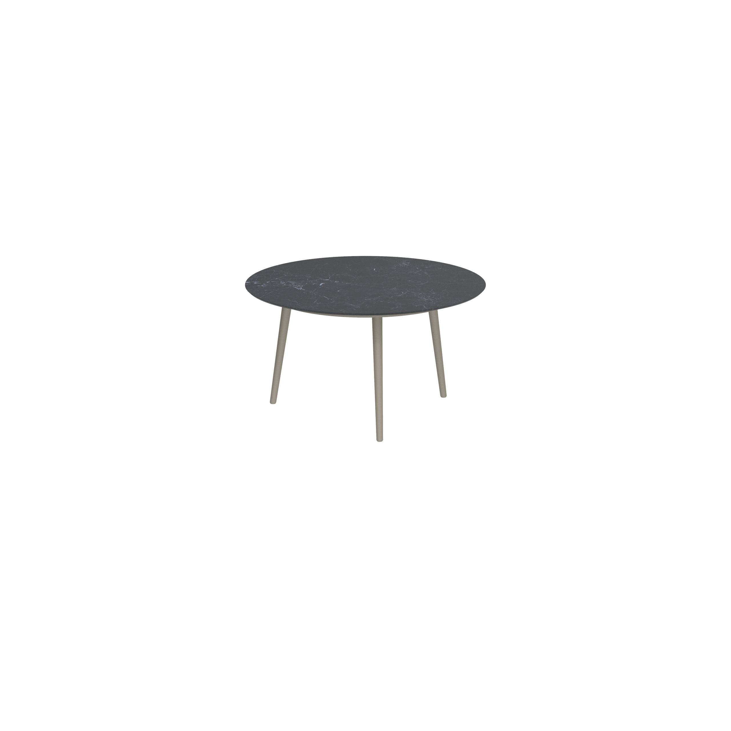 Styletto Low Dining Table Ø 120cm Alu Legs Sand Ceramic Top Nero Marquina