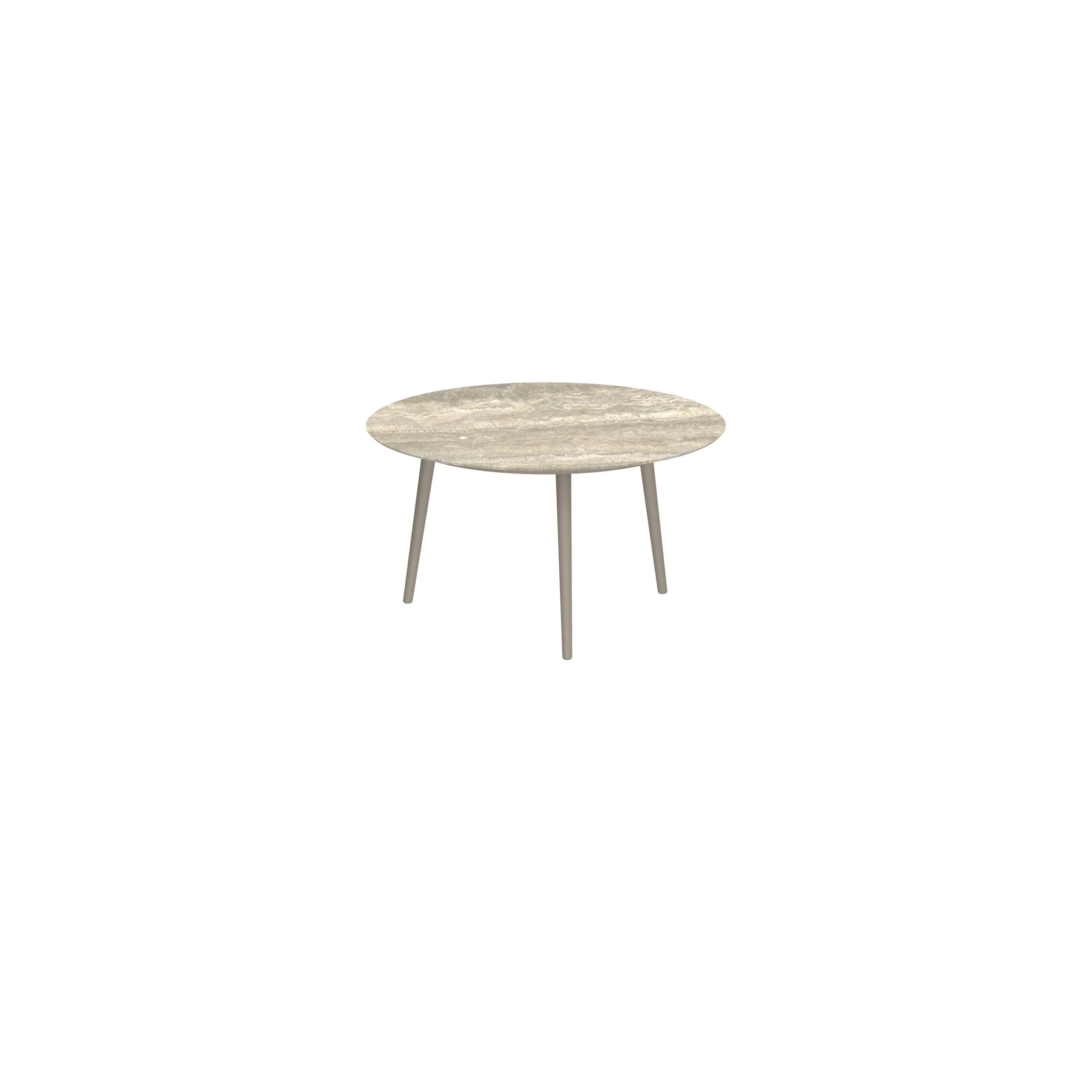 Styletto Low Dining Table Ø 120cm Alu Legs Sand Ceramic Top Travertino