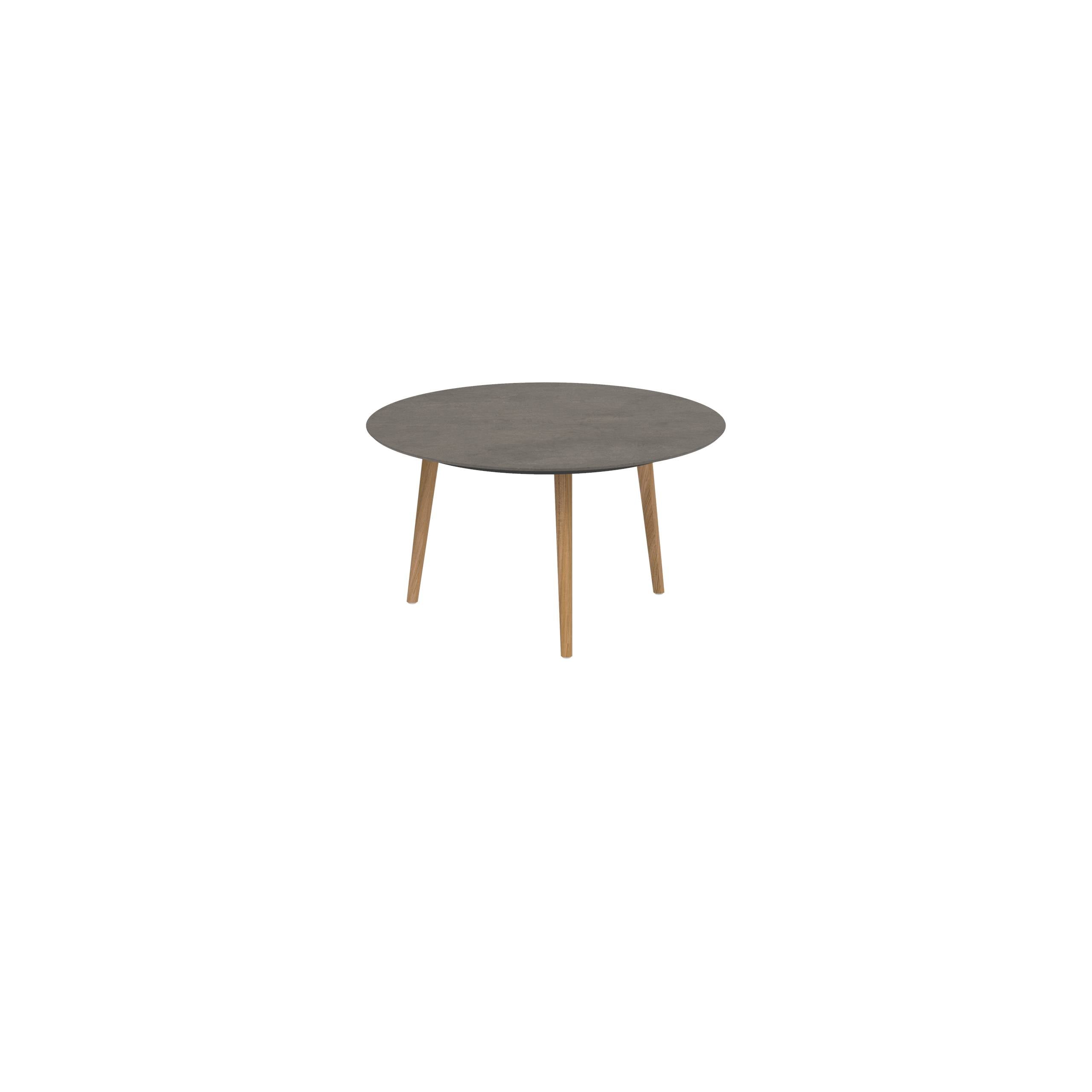 Styletto Low Dining Table Ø 120cm Teak Legs Ceramic Top Terra Marrone