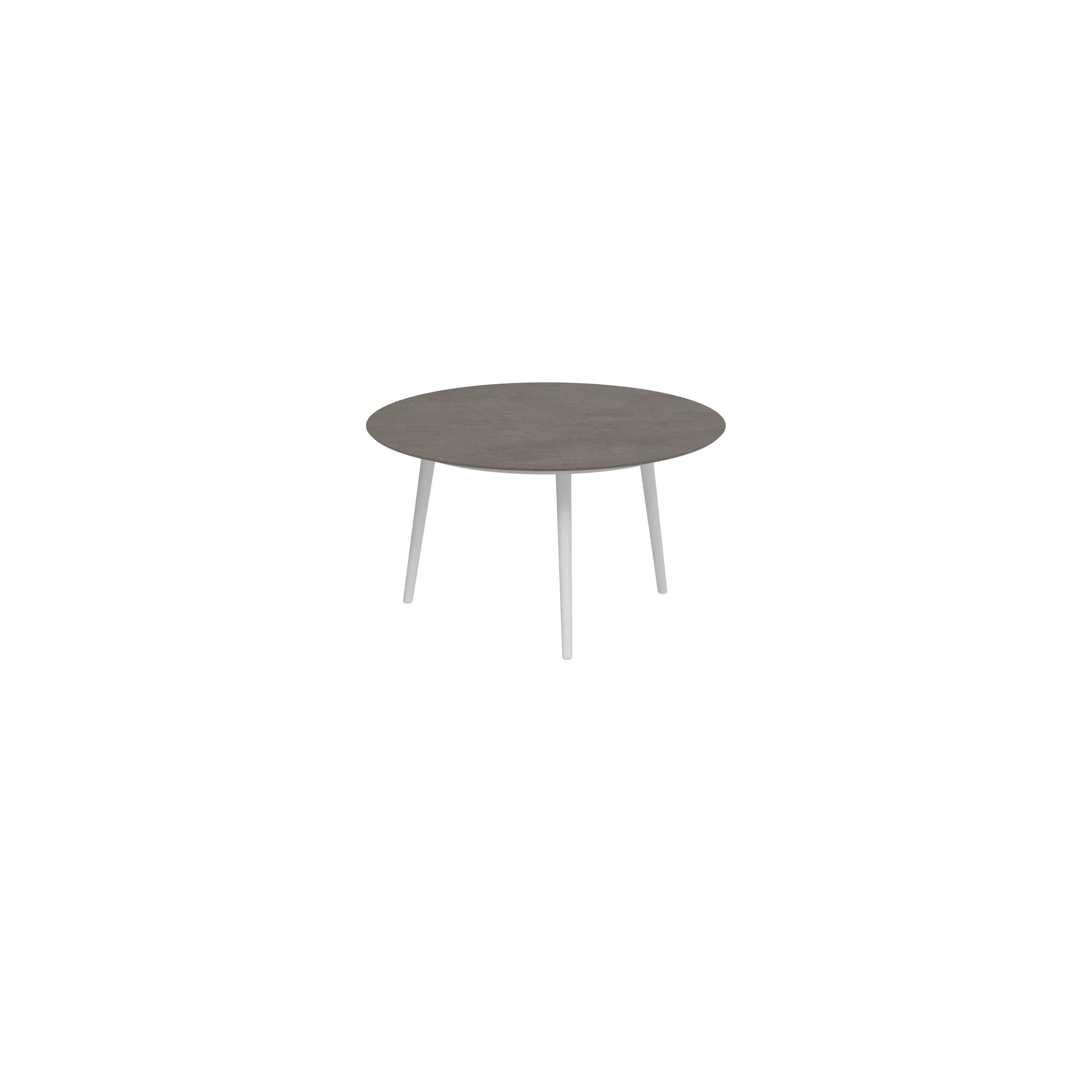 Styletto Low Dining Table Ø 120cm Alu Legs White Ceramic Top Terra Marrone