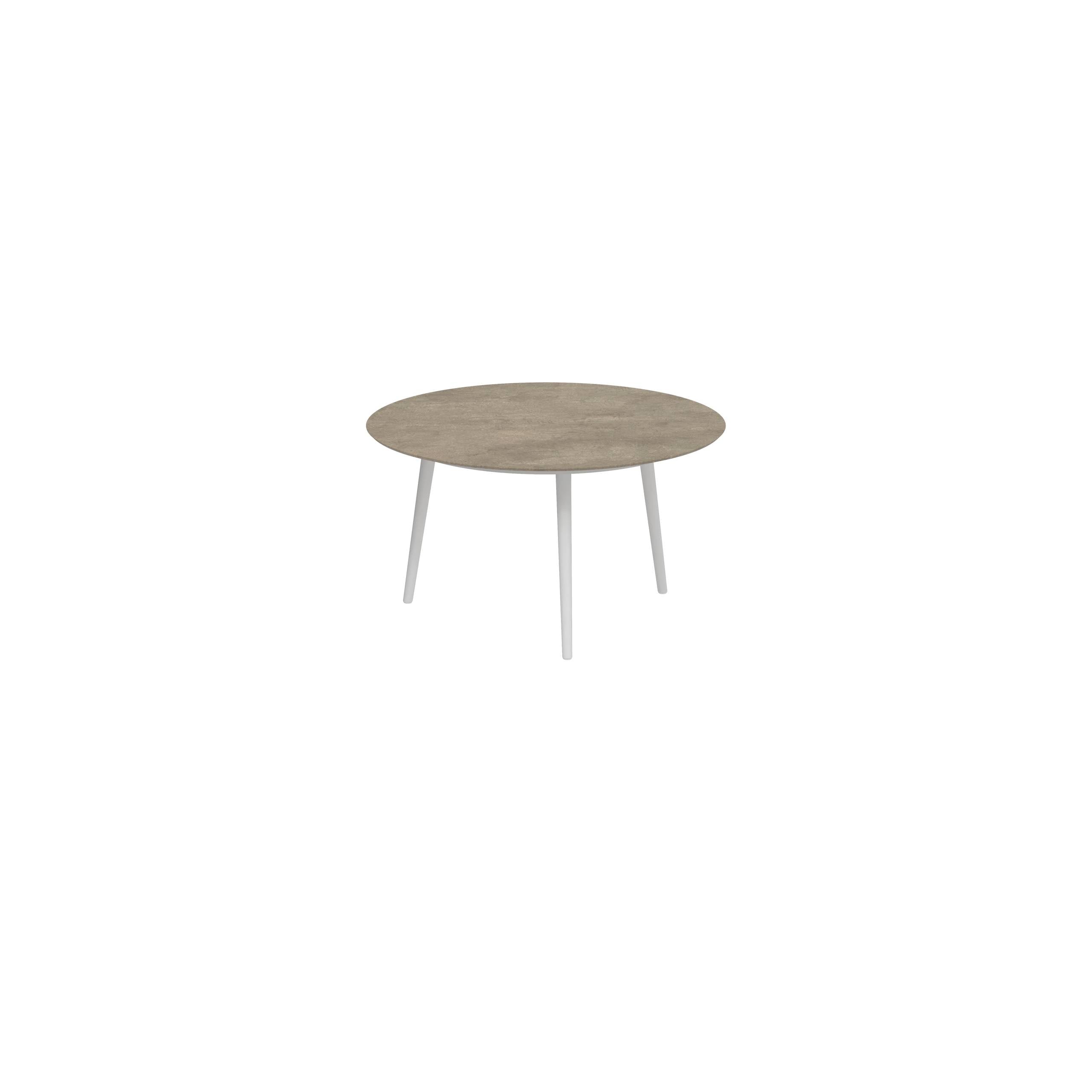 Styletto Low Dining Table Ø 120cm Alu Legs White Ceramic Top Terra Sabbia