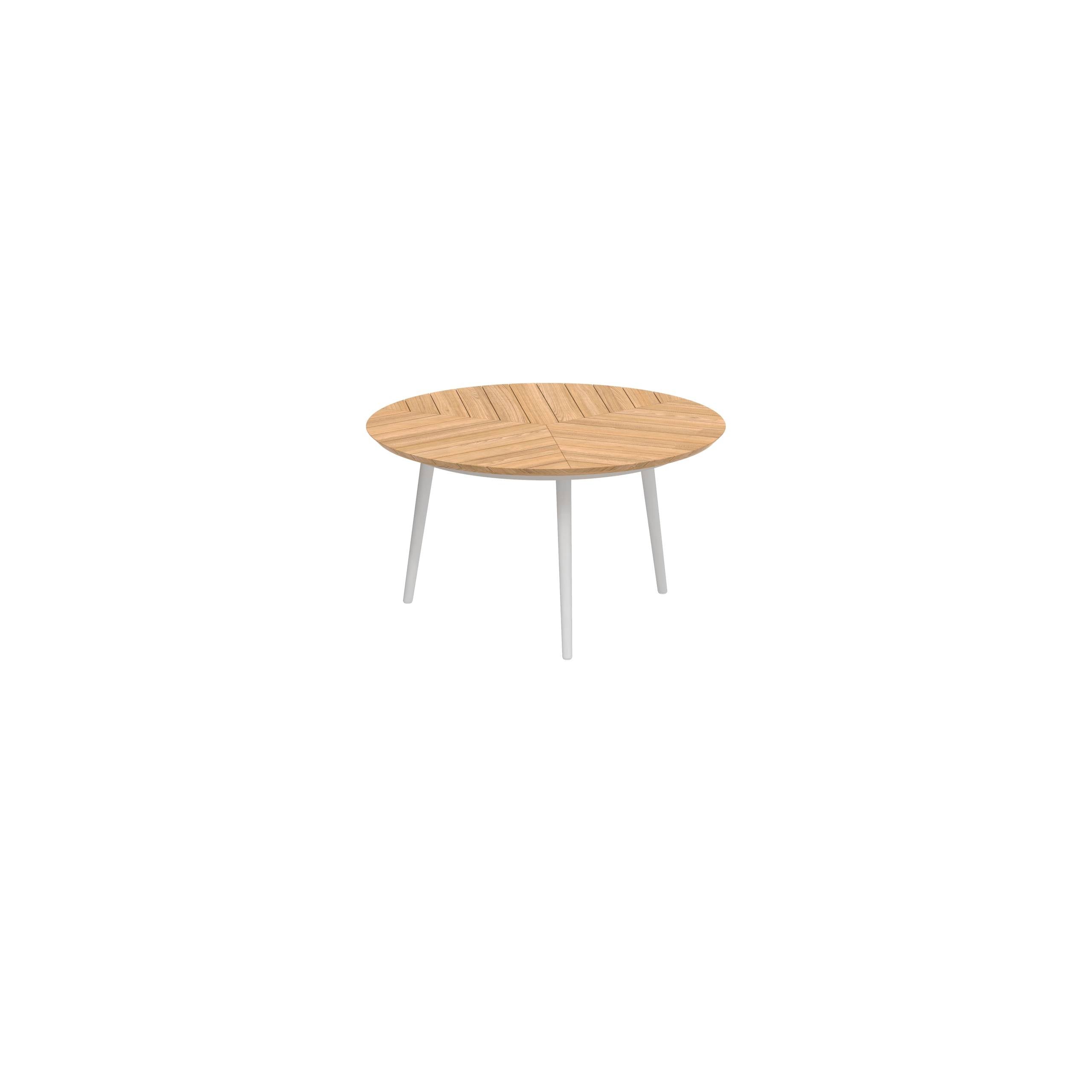 Styletto Low Dining Table Ø 120cm Alu Legs White Teak Top