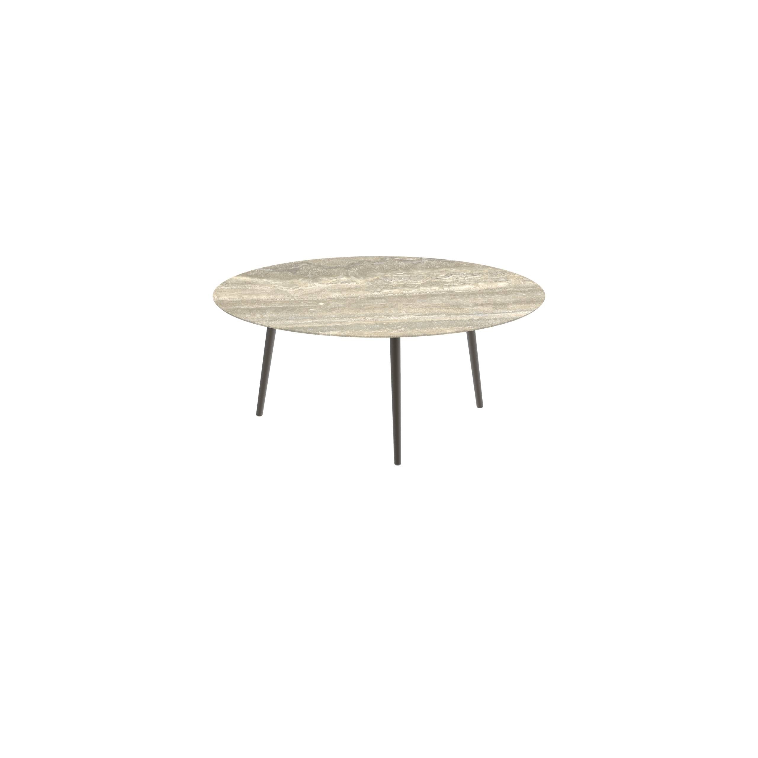 Styletto Low Lounge Table Ø 120cm Alu Legs Bronze Ceramic Top Travertino