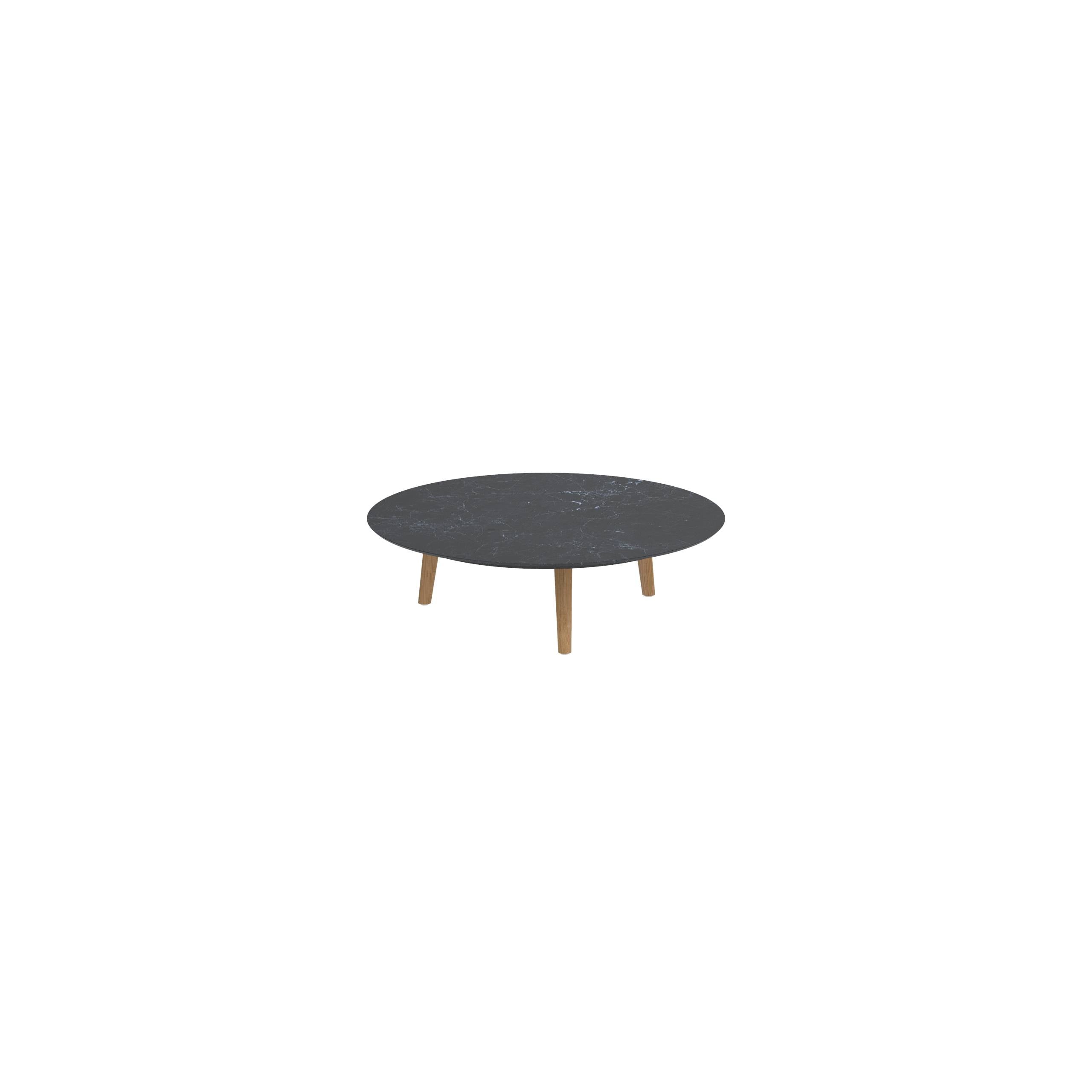 Styletto Low Lounge Table Ø 120cm Teak Legs Ceramic Top Nero Marquina