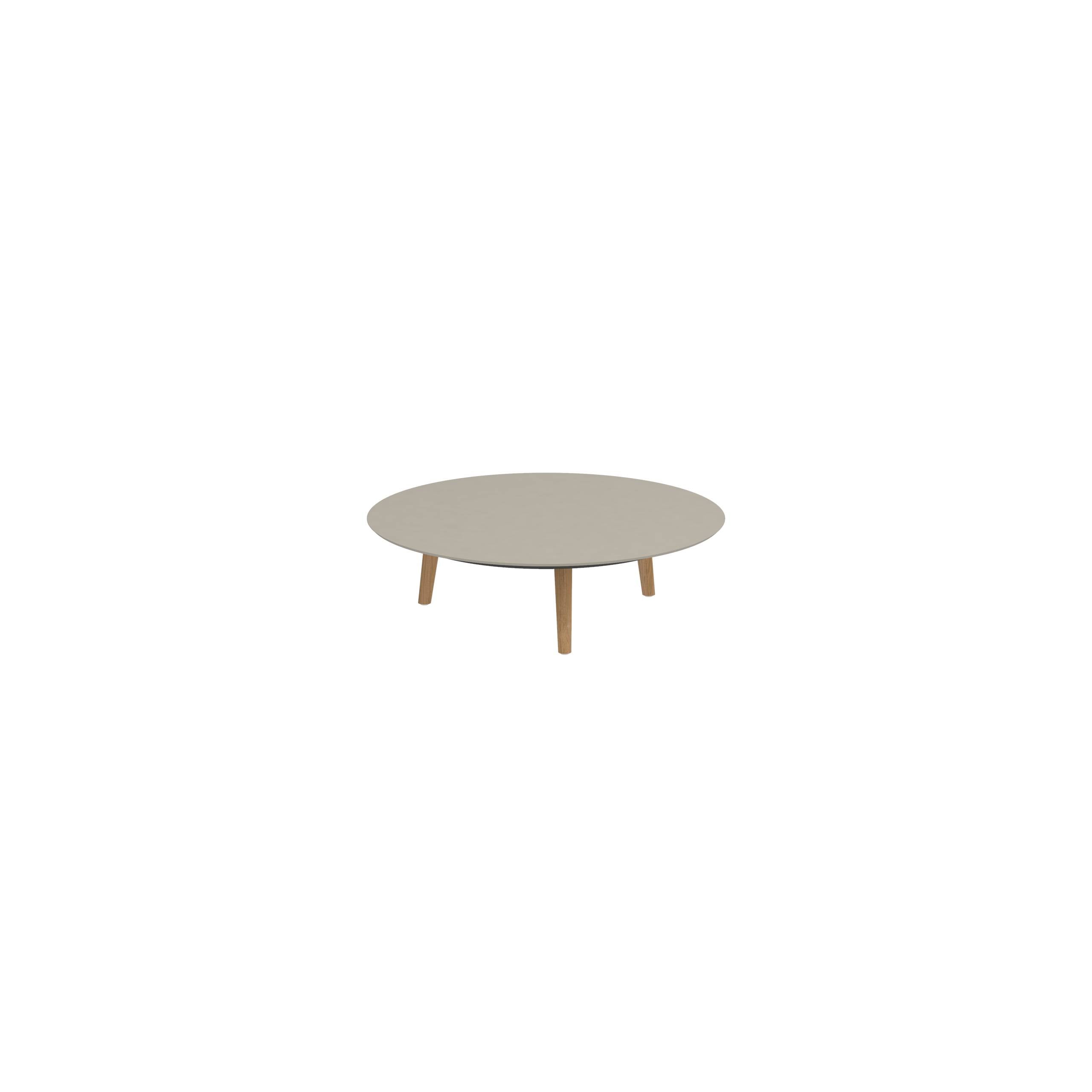 Styletto Low Lounge Table Ø 120cm Teak Legs Ceramic Top Pearl Grey