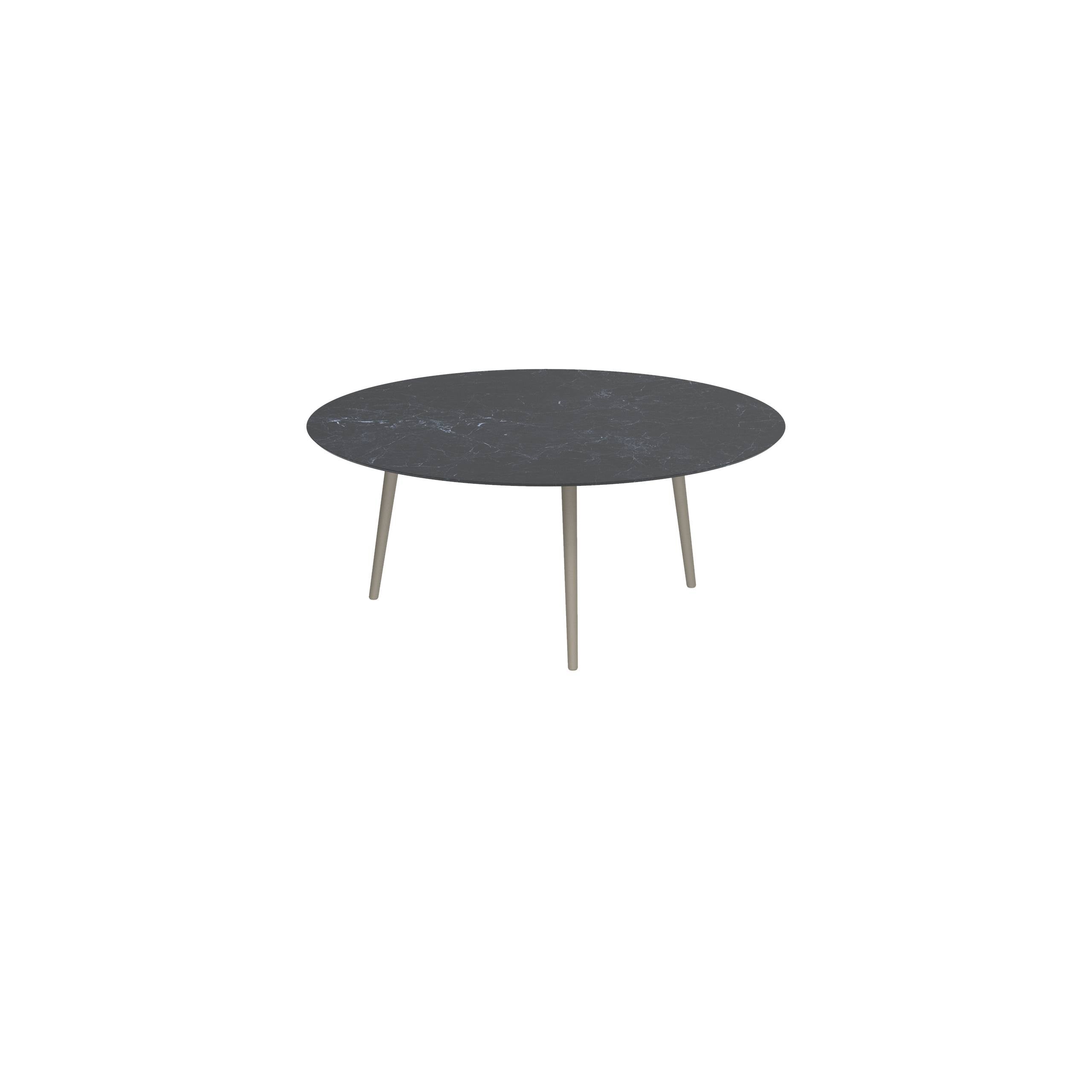 Styletto Low Lounge Table Ø 120cm Alu Legs Sand Ceramic Top Nero Marquina