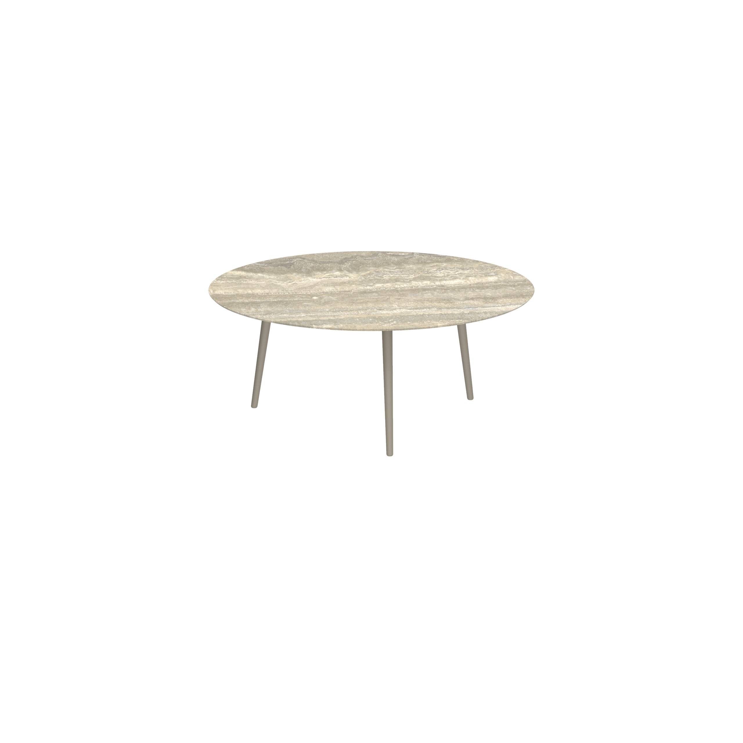 Styletto Low Lounge Table Ø 120cm Alu Legs Sand Ceramic Top Travertino