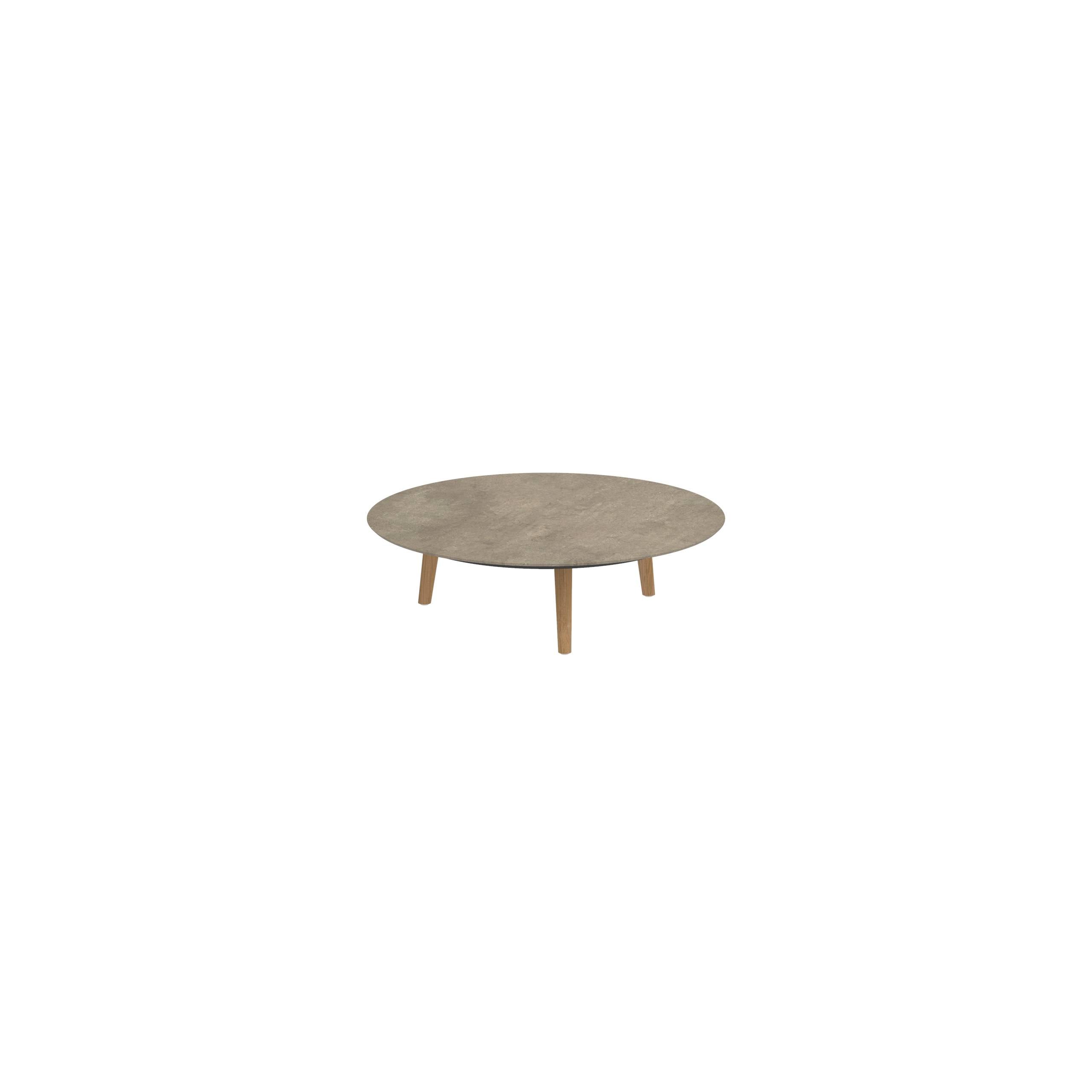 Styletto Low Lounge Table Ø 120cm Teak Legs Ceramic Top Terra Sabbia