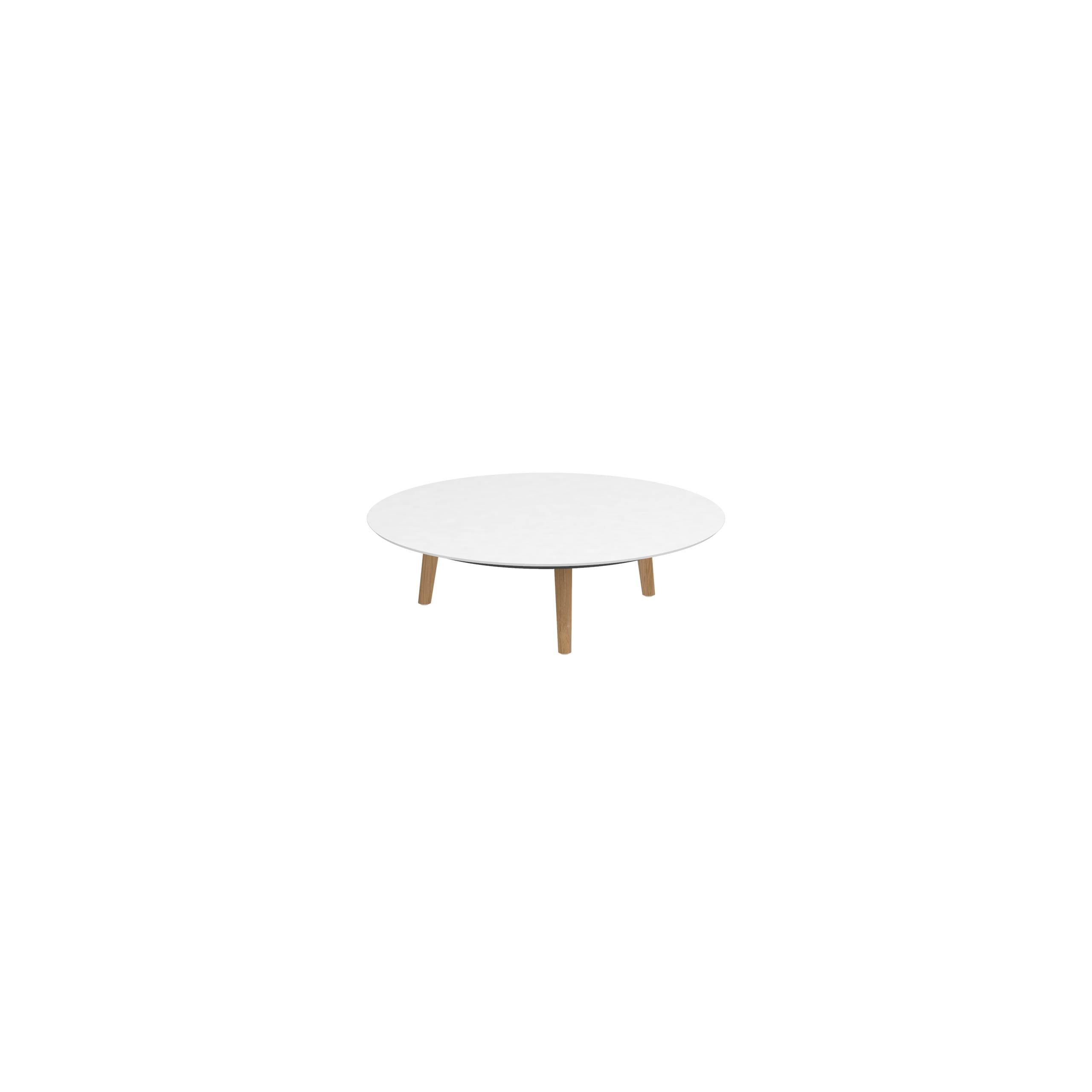 Styletto Low Lounge Table Ø 120cm Teak Legs Ceramic Top White