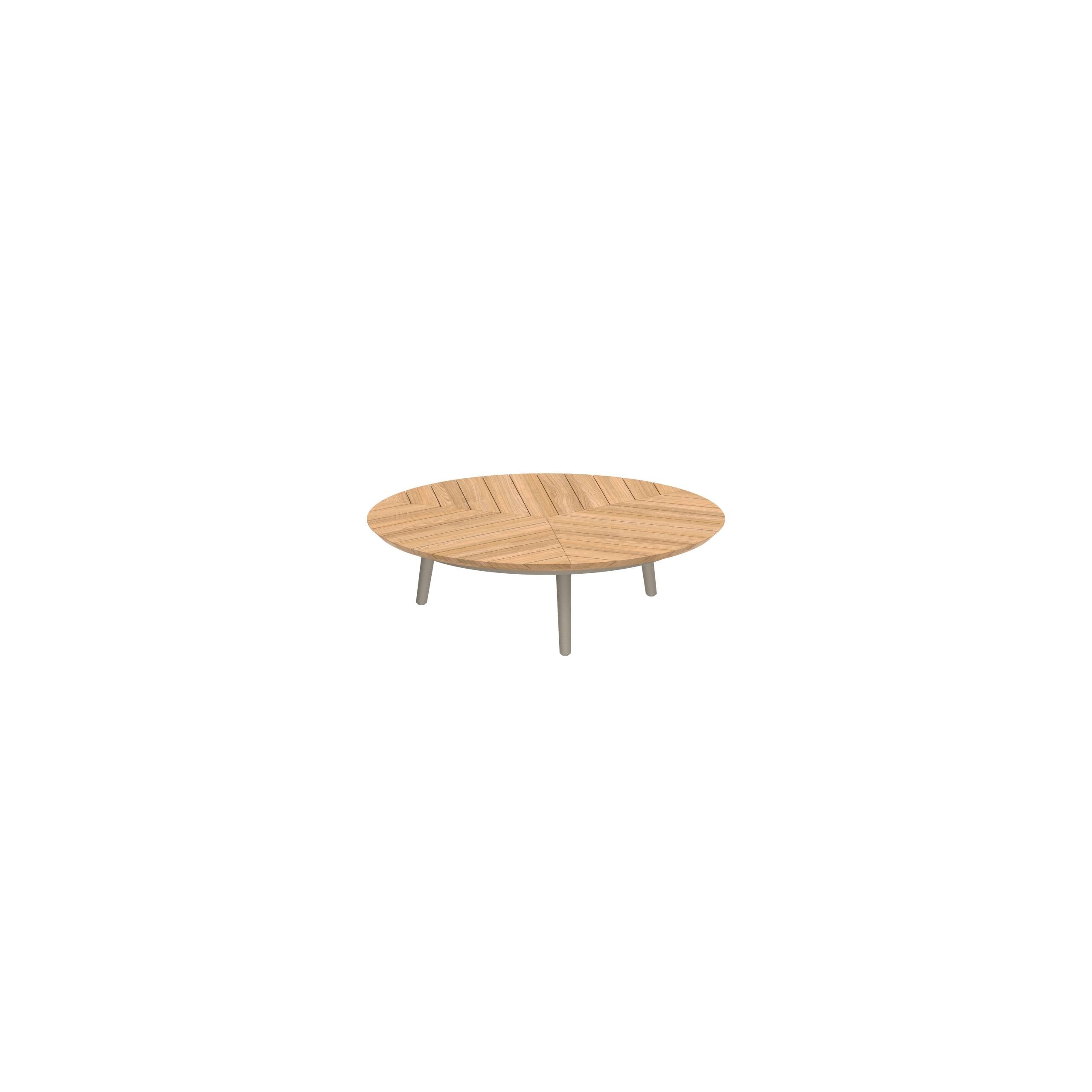 Styletto Low Lounge Table Ø 120cm Alu Legs Sand Teak Top