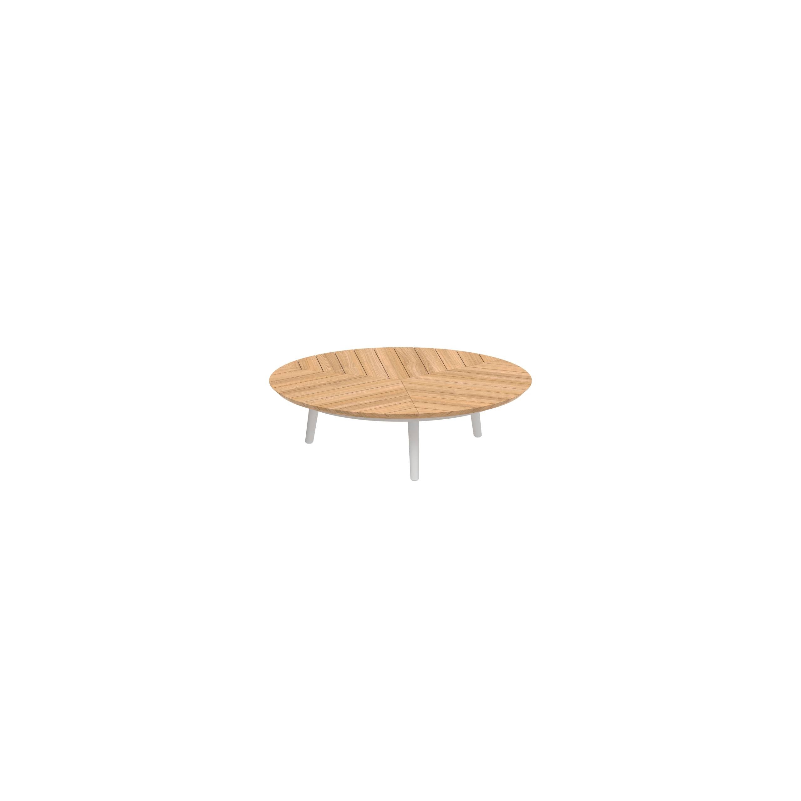 Styletto Low Lounge Table Ø 120cm Alu Legs White Teak Top