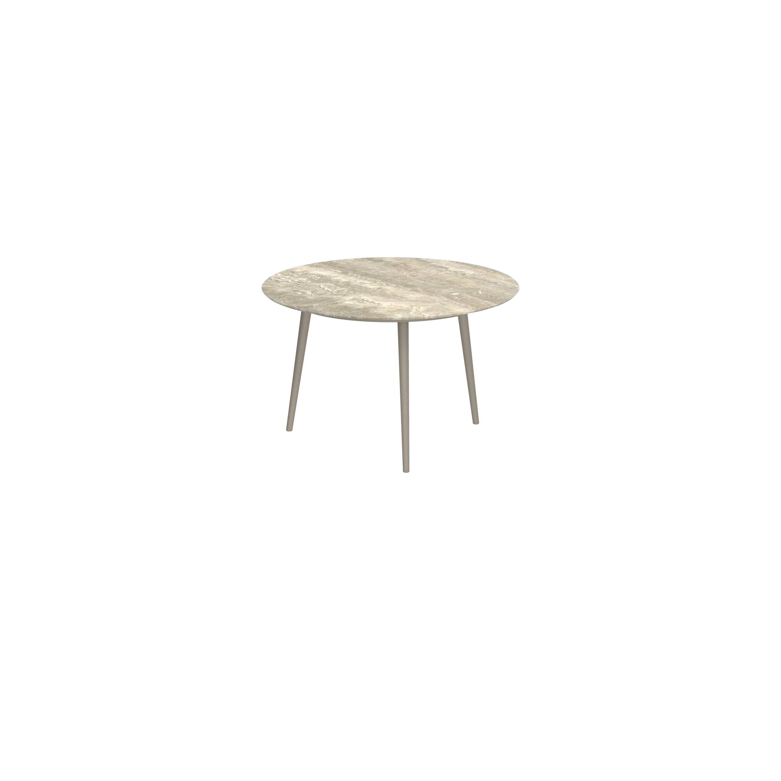 Styletto Standard Dining Table Ø 120cm Alu Legs Sand Ceramic Top Travertino