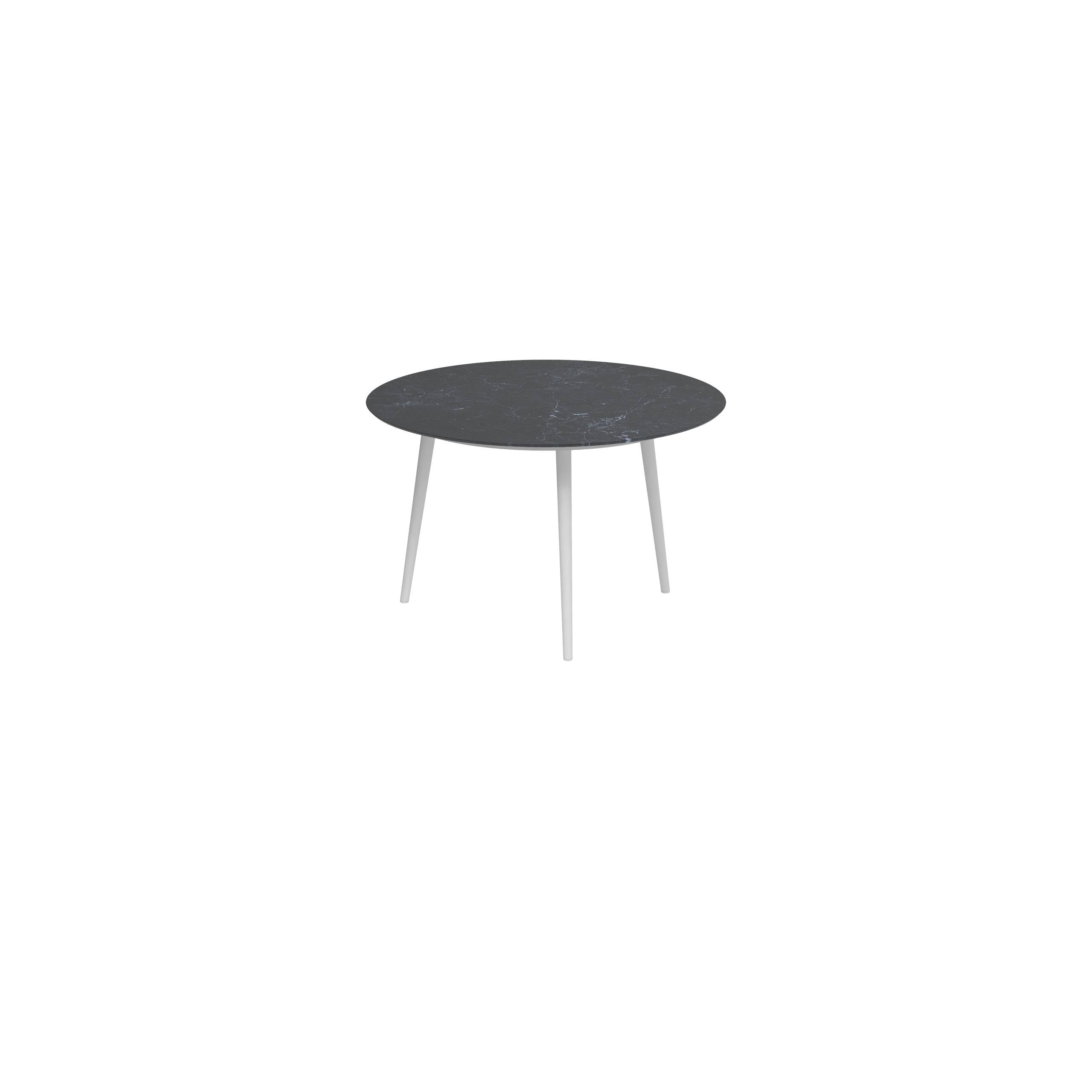 Styletto Standard Dining Table Ø 120cm Alu Legs White Ceramic Top Nero Marquina