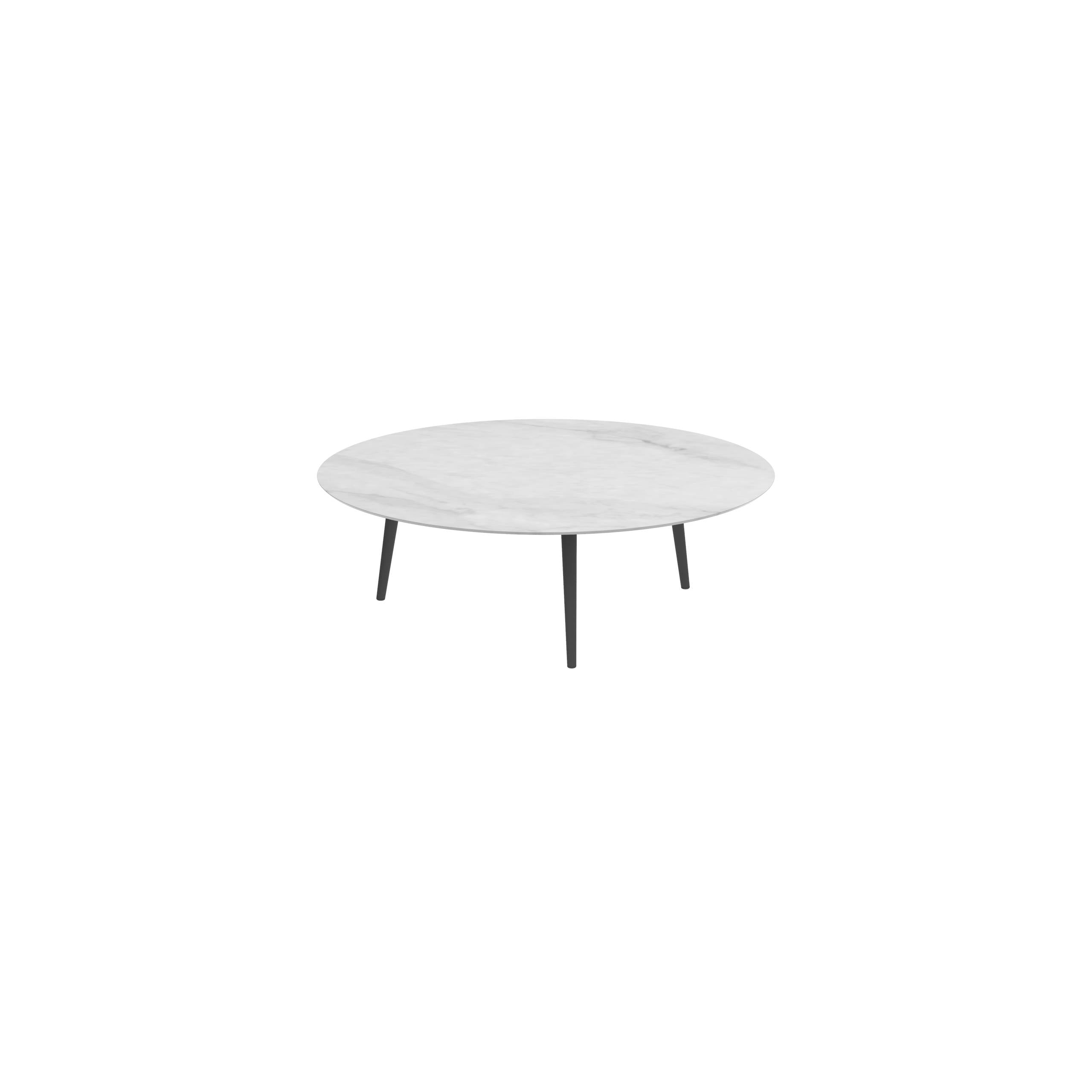 Styletto High Lounge Table Ø 160cm Alu Legs Anthracite Ceramic Top Bianco Statuario