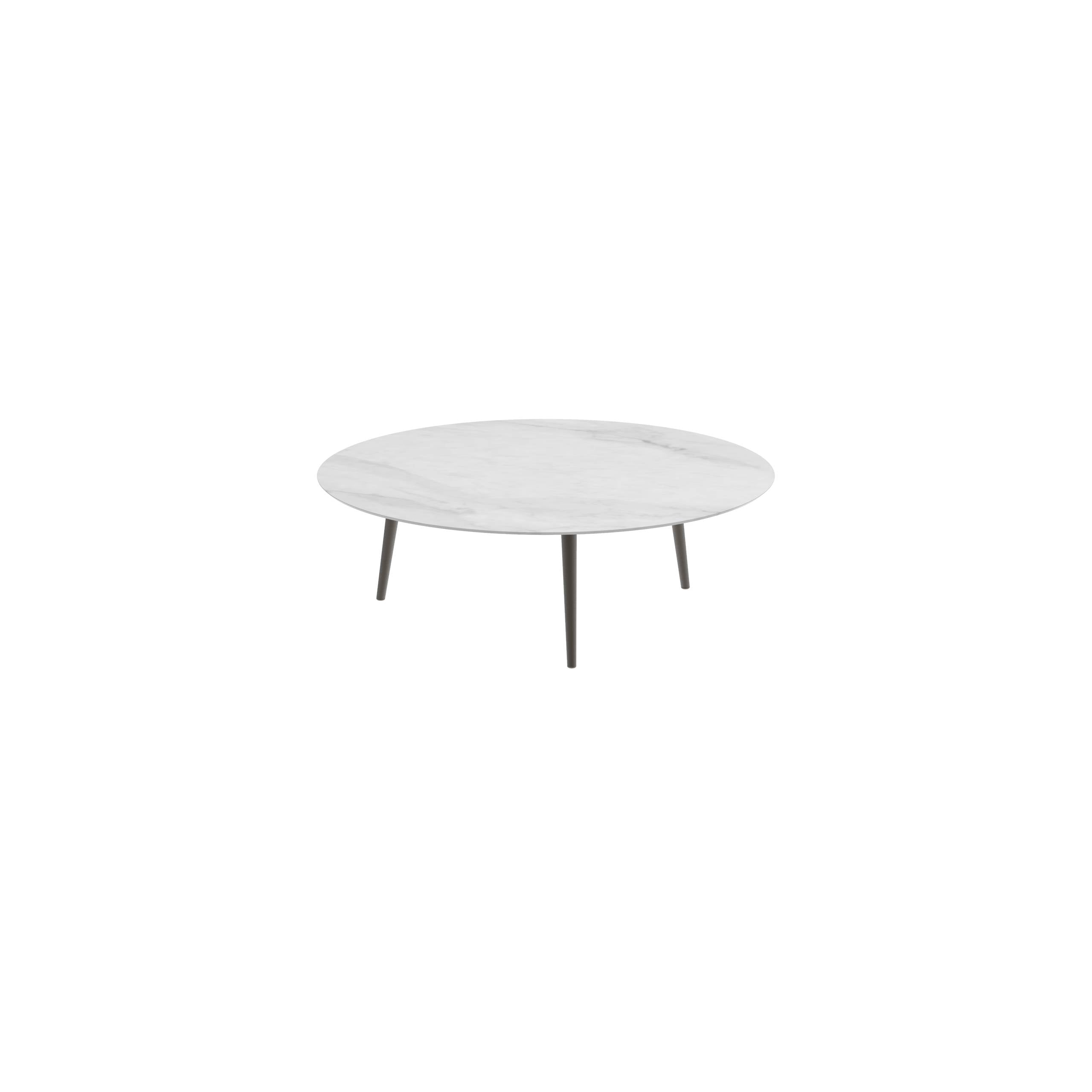 Styletto High Lounge Table Ø 160cm Alu Legs Bronze Ceramic Top Bianco Statuario