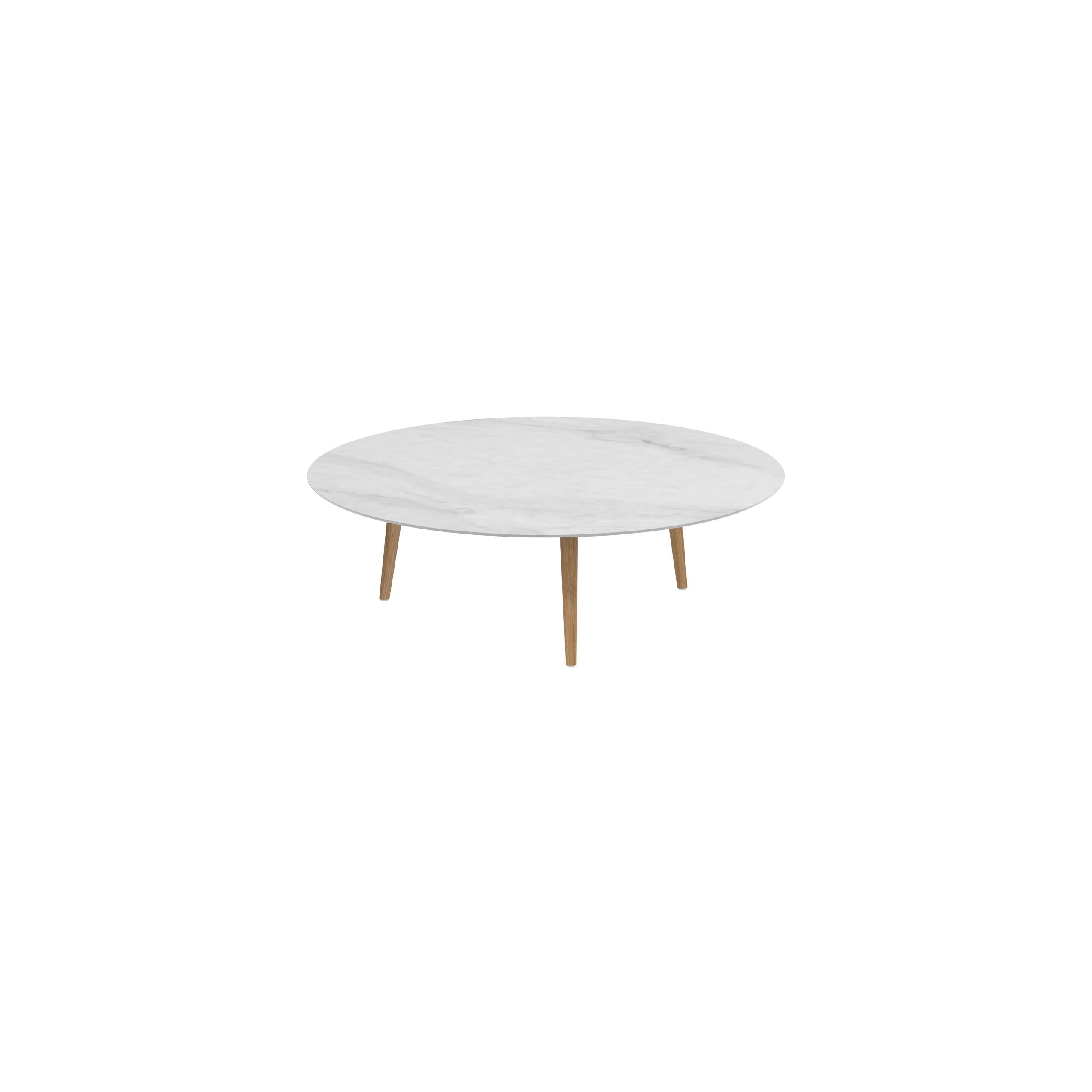 Styletto High Lounge Table Ø 160cm Teak Legs Ceramic Top Bianco Statuario