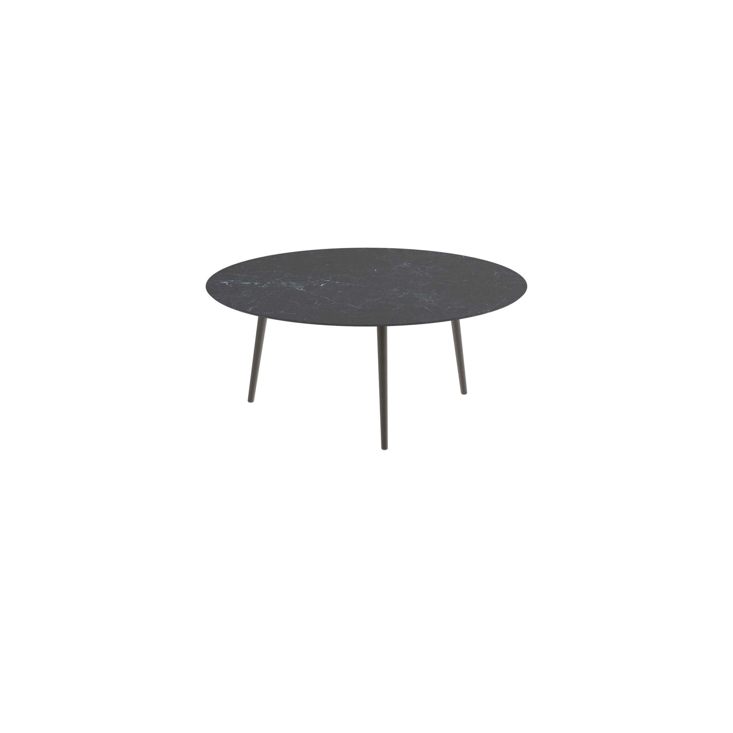 Styletto Low Dining Table Ø 160cm Alu Legs Brons Ceramic Top Nero Marquina