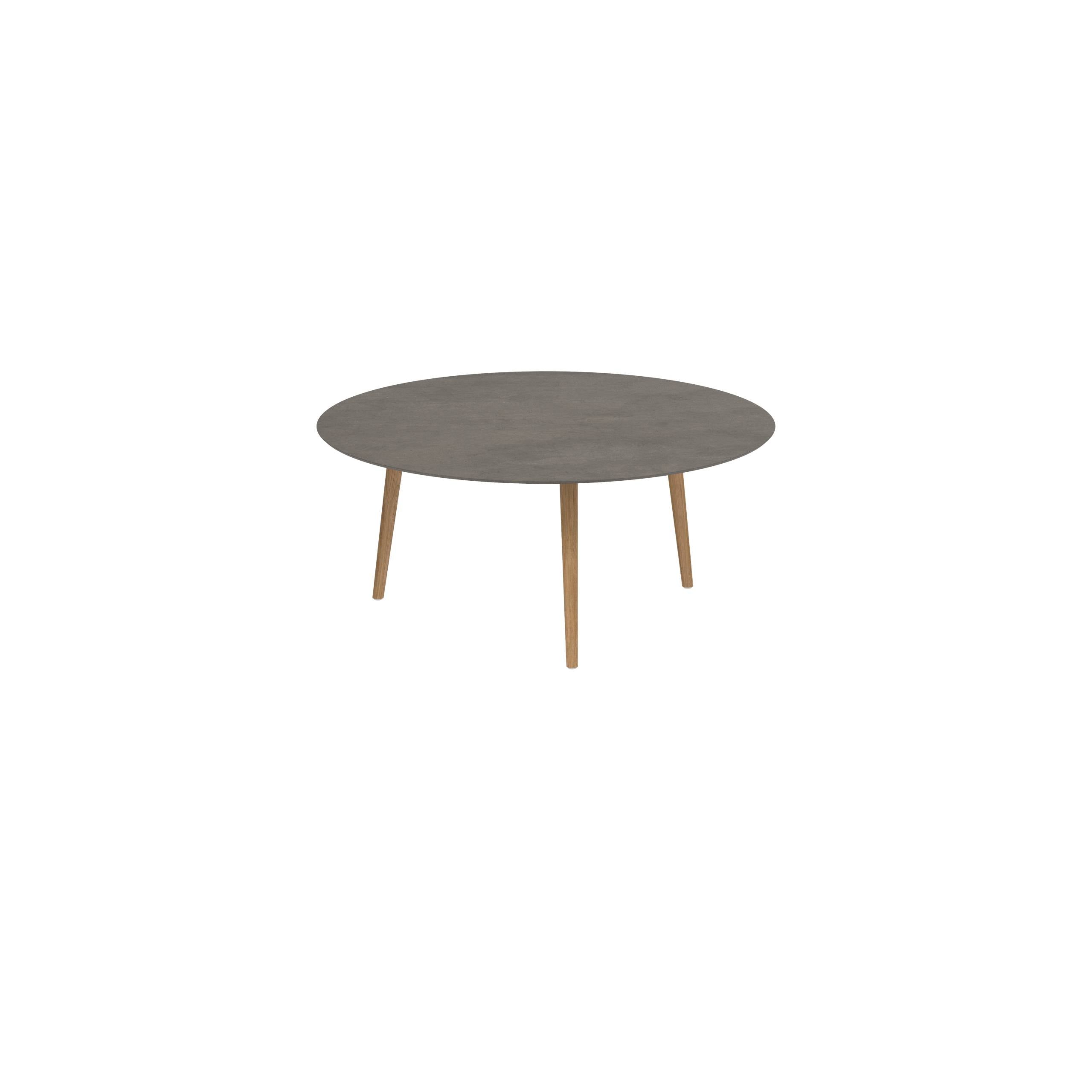 Styletto Low Dining Table Ø 160cm Teak Legs Ceramic Top Terra Marrone