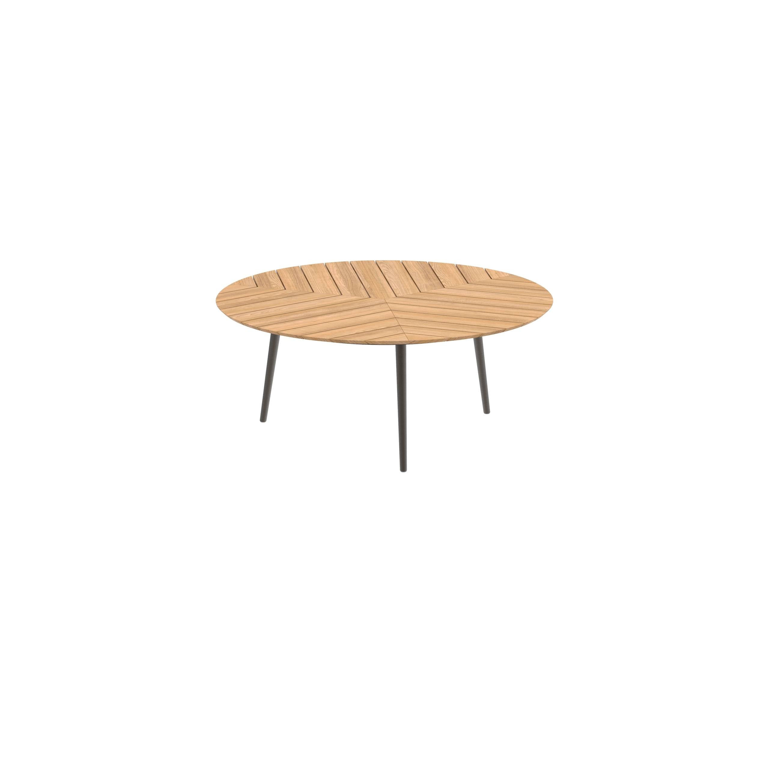 Styletto Low Dining Table Ø 160cm Alu Legs Brons Teak Top